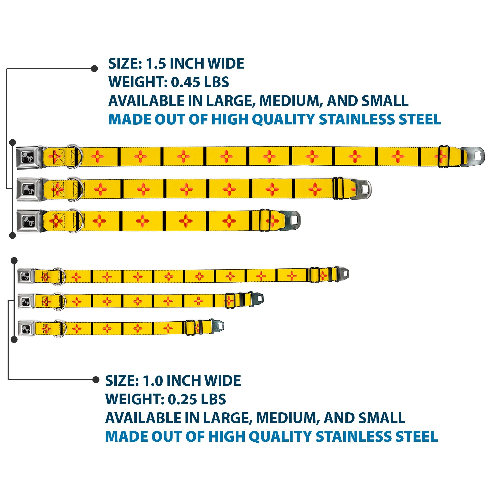 Dog Bone Seatbelt Buckle Collar - New Mexico Flag/Black