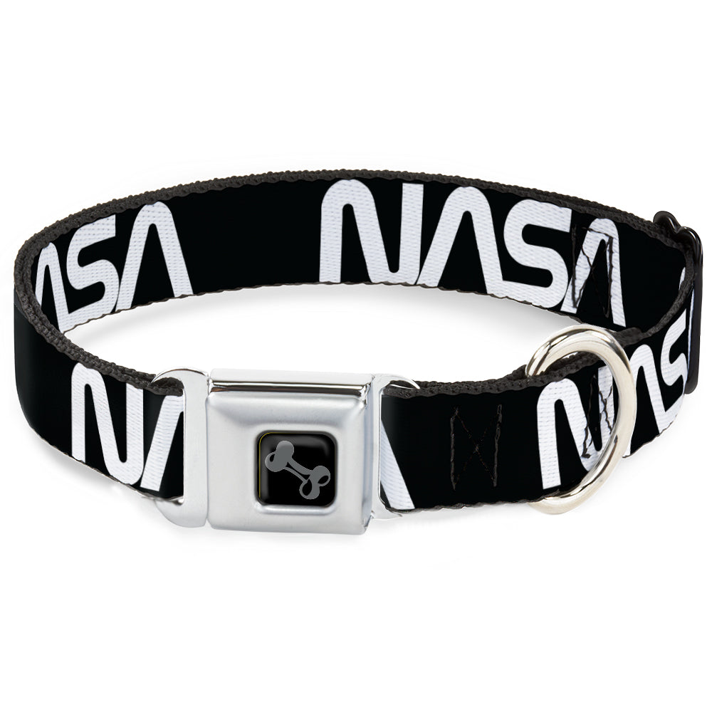 Dog Bone Black/Silver Seatbelt Buckle Collar - NASA Text Black/White