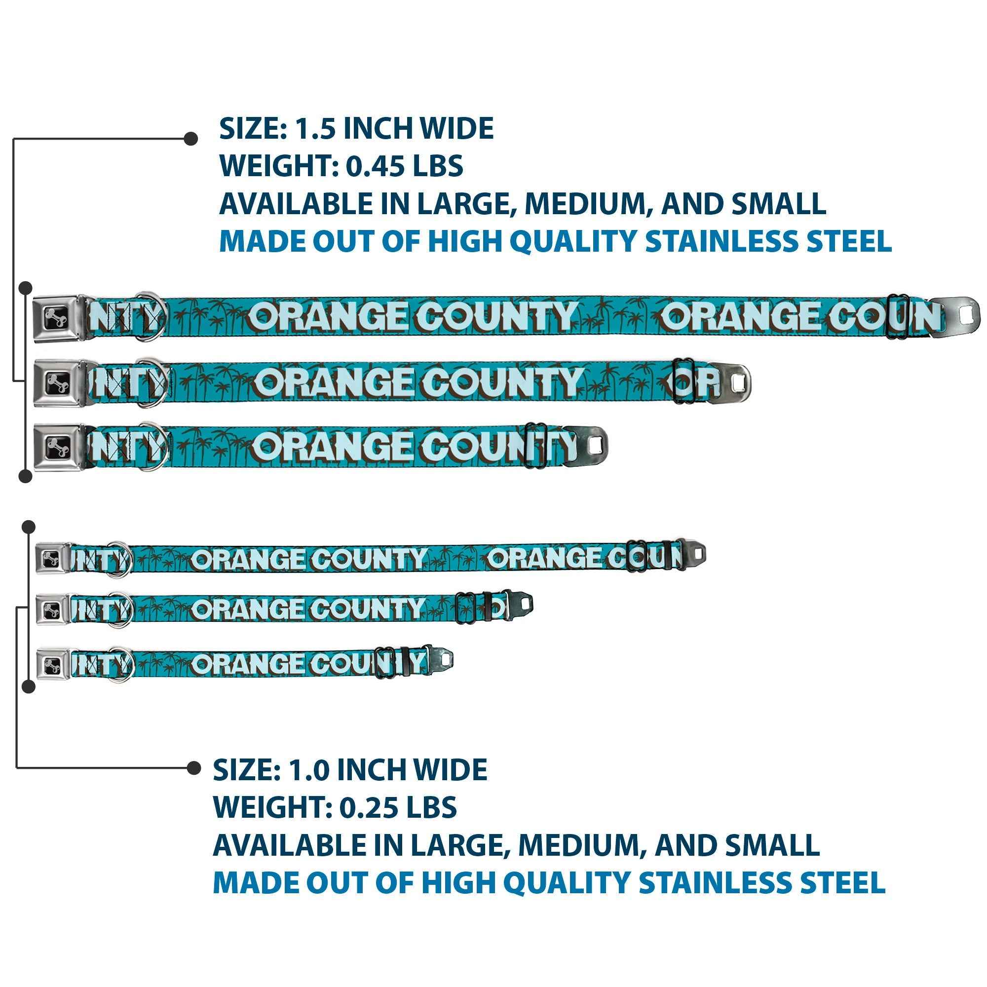 Buckle-Down Orange County/Palm Trees Blue/Brown/Light Blue Seatbelt Buckle Dog Collar
