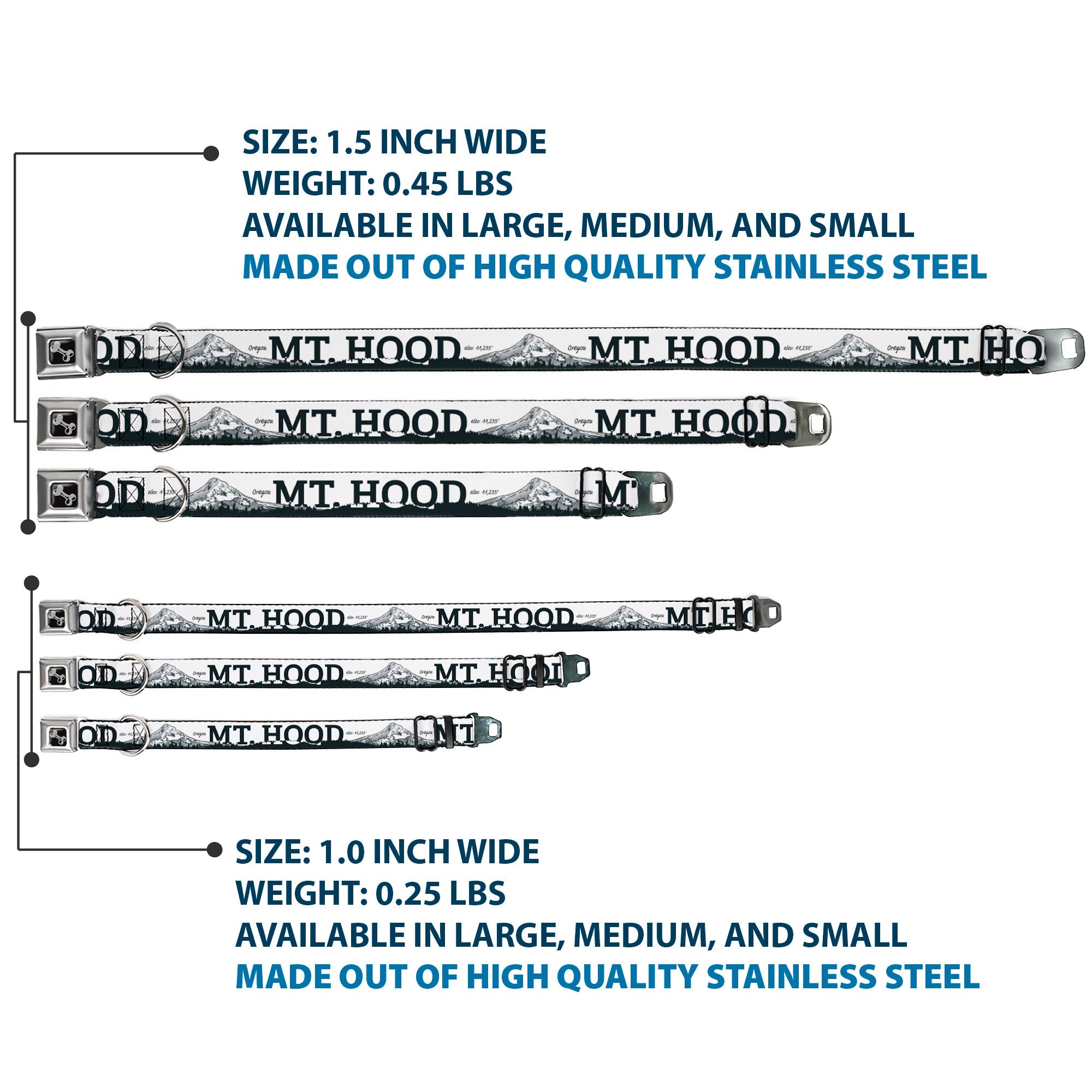 Dog Bone Seatbelt Buckle Collar - Oregon MT. HOOD Scenery White/Grays