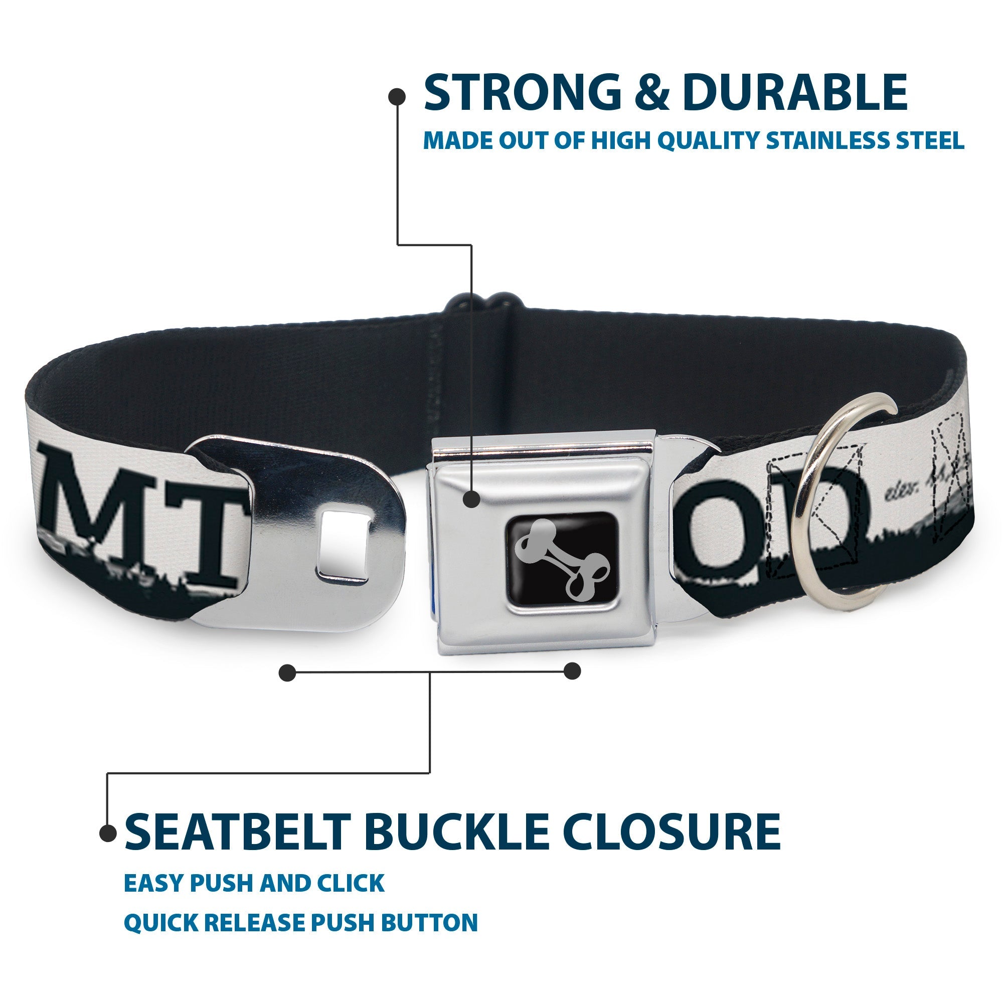 Dog Bone Seatbelt Buckle Collar - Oregon MT. HOOD Scenery White/Grays