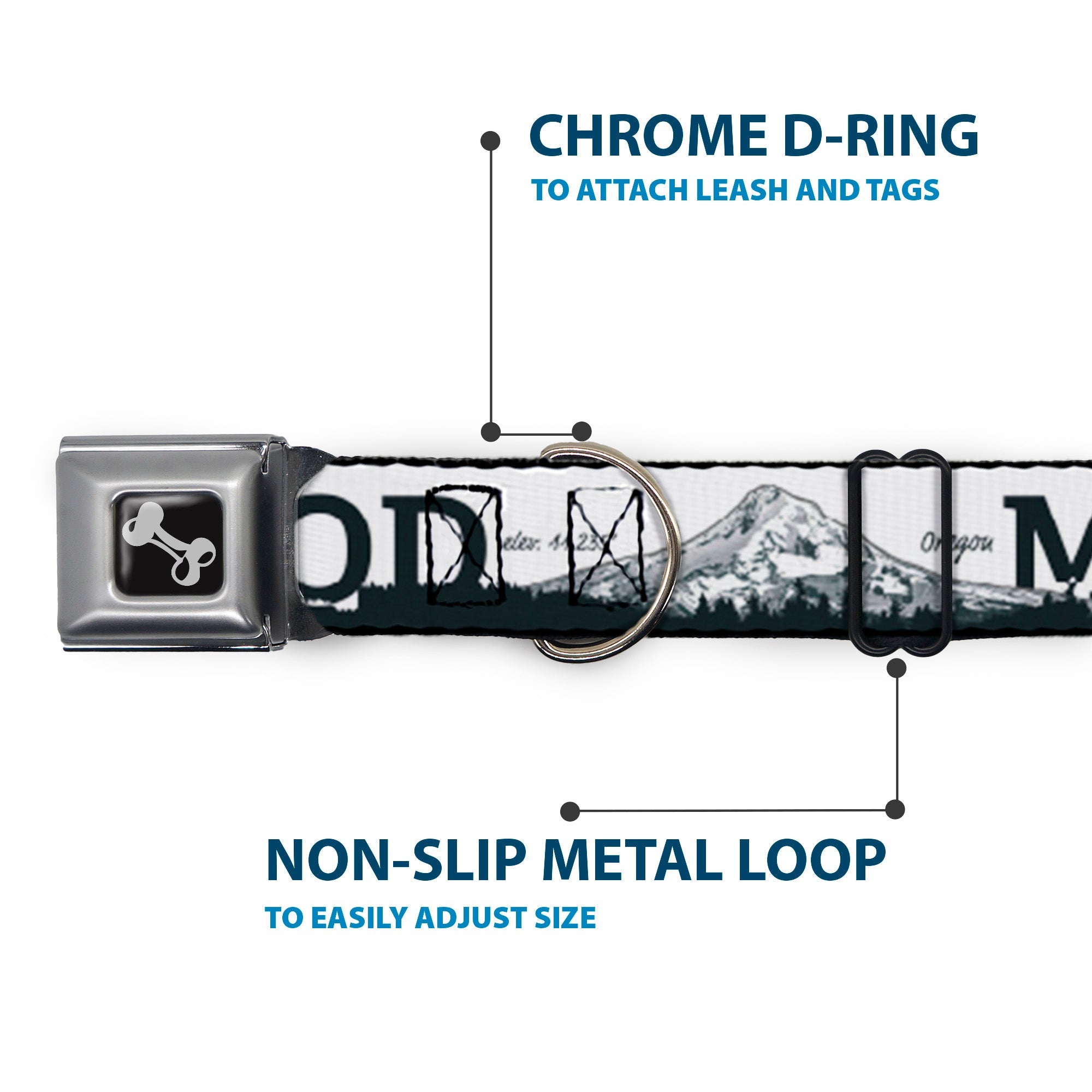 Dog Bone Seatbelt Buckle Collar - Oregon MT. HOOD Scenery White/Grays