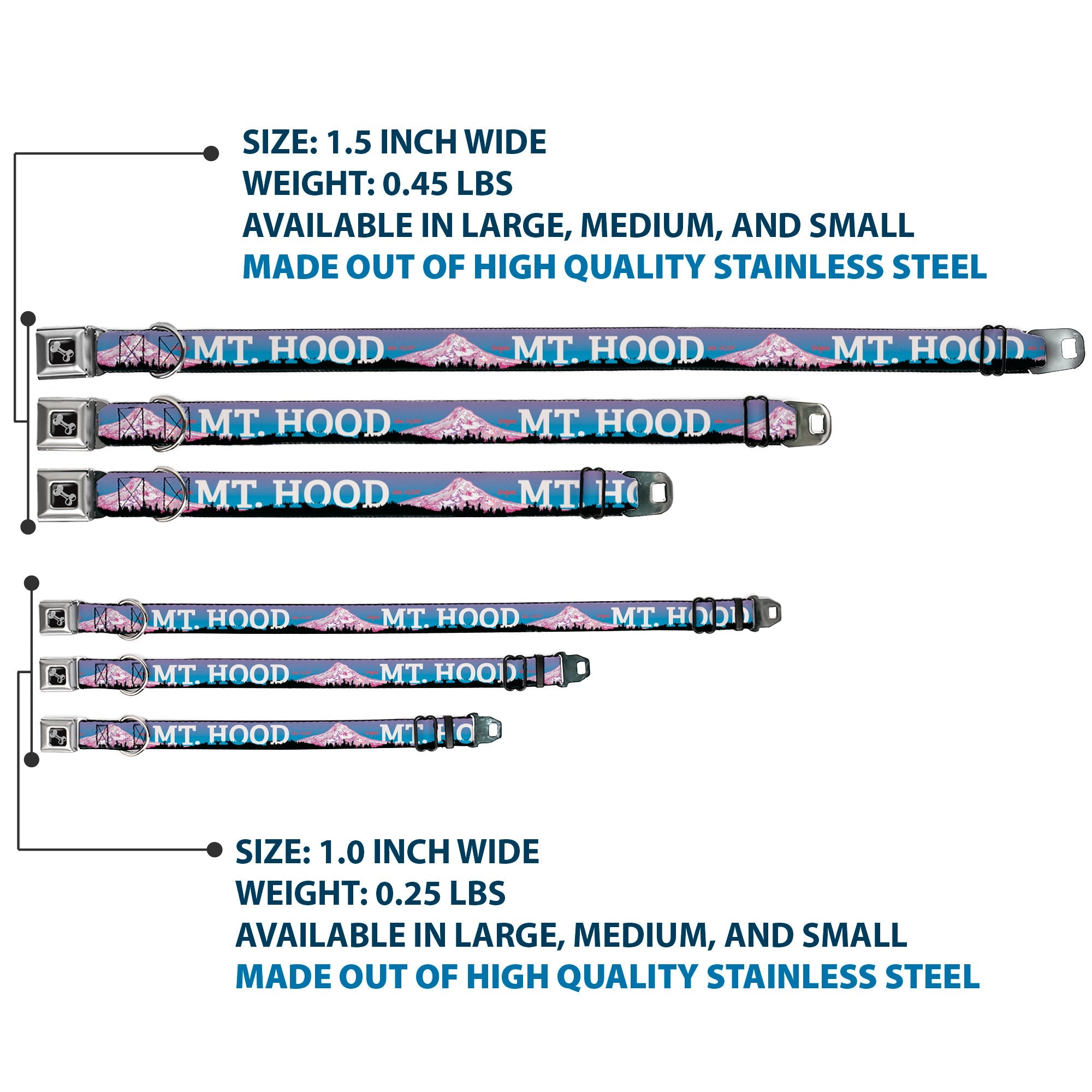 Dog Bone Seatbelt Buckle Collar - Oregon MT. HOOD Scenery Blues/Purples/Black/White