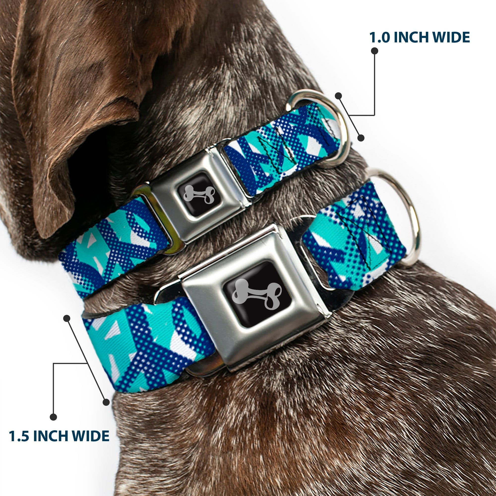 Dog Bone Seatbelt Buckle Collar - Peace Dots White/Blue