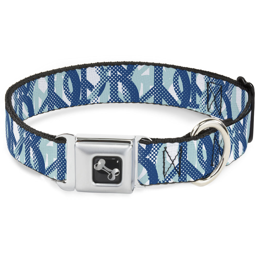 Dog Bone Seatbelt Buckle Collar - Peace Dots White/Blue