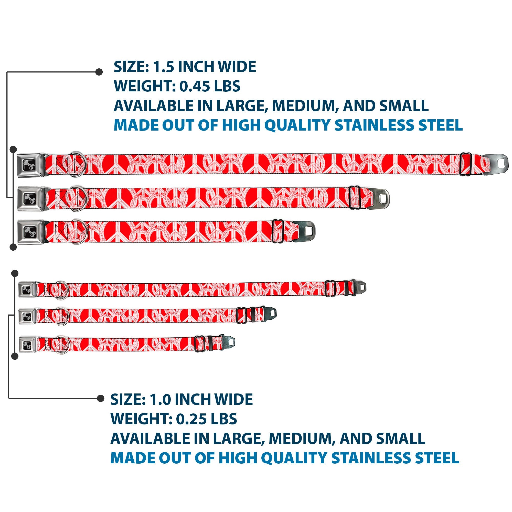 Dog Bone Seatbelt Buckle Collar - Peace Sketch Red/White