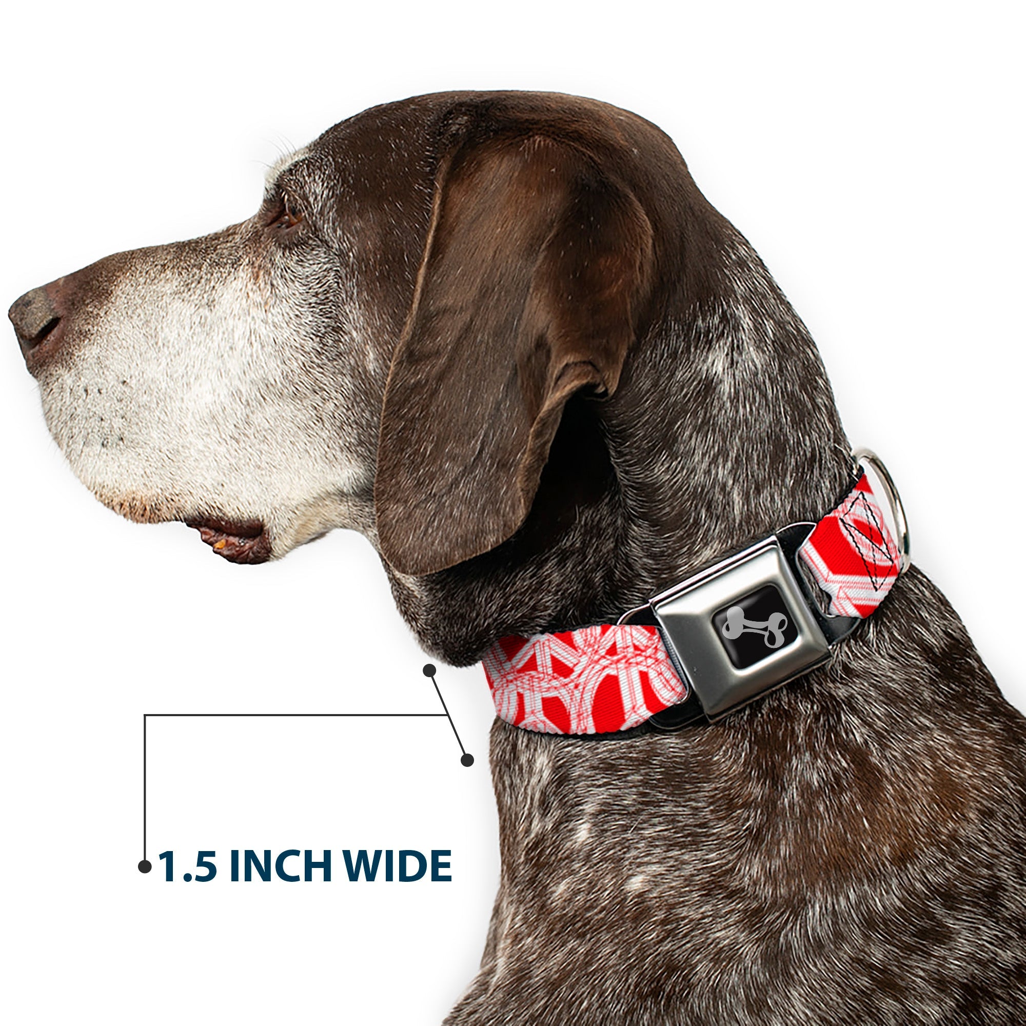 Dog Bone Seatbelt Buckle Collar - Peace Sketch Red/White