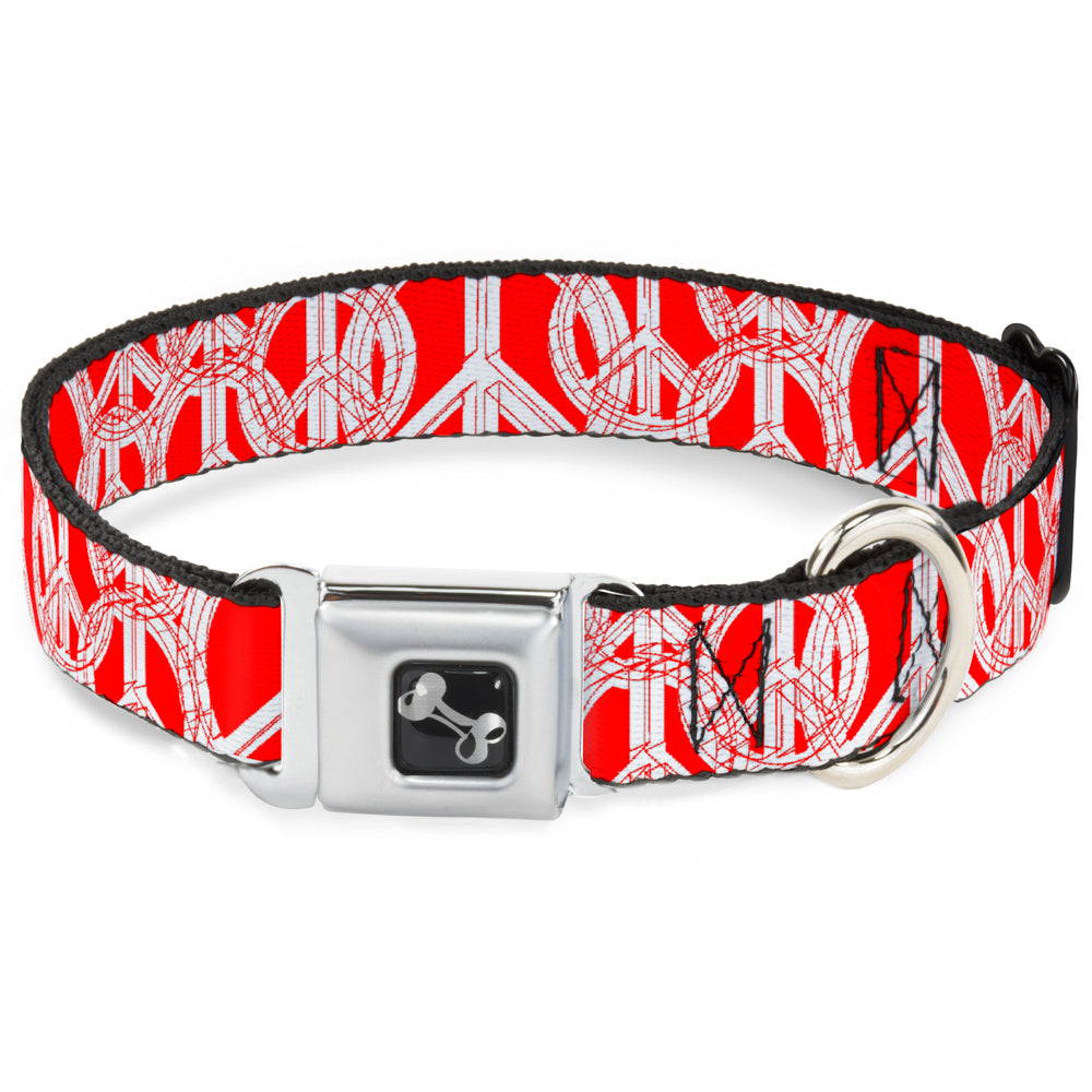Dog Bone Seatbelt Buckle Collar - Peace Sketch Red/White