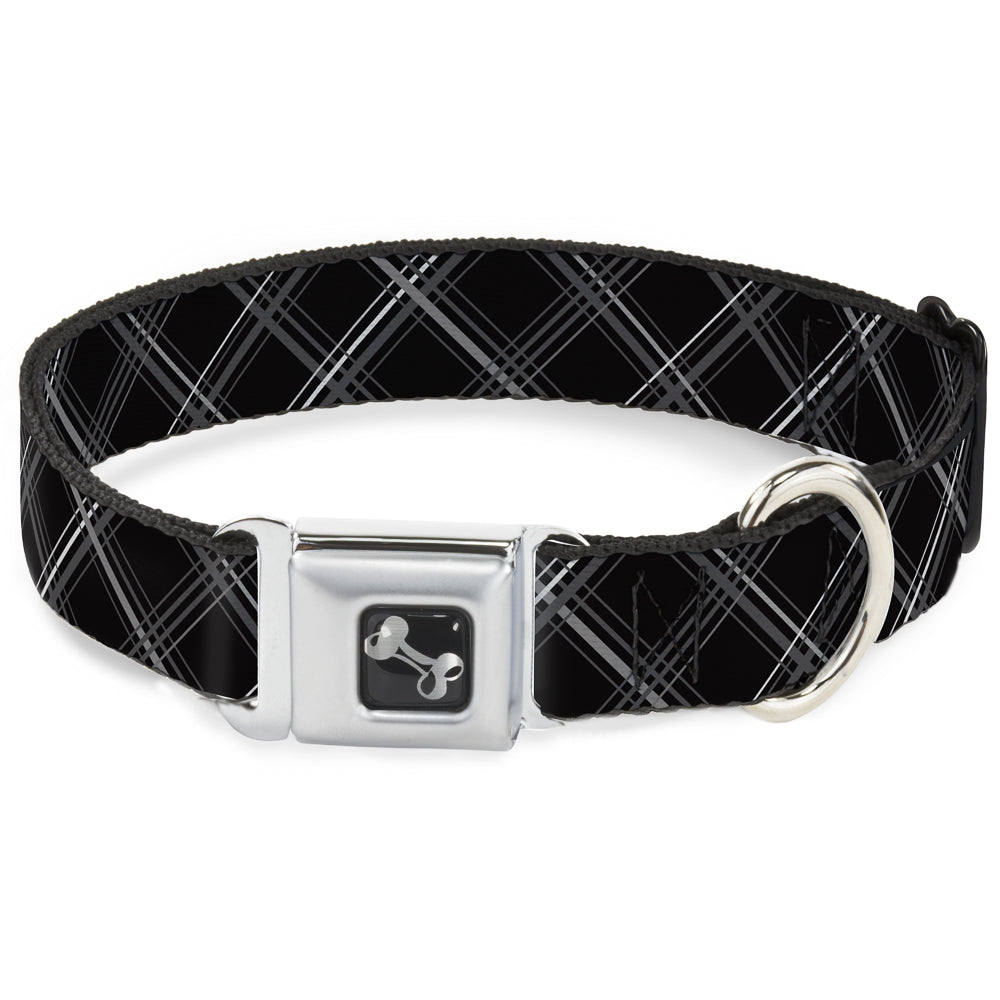 Dog Bone Seatbelt Buckle Collar - Plaid X Black/Gray