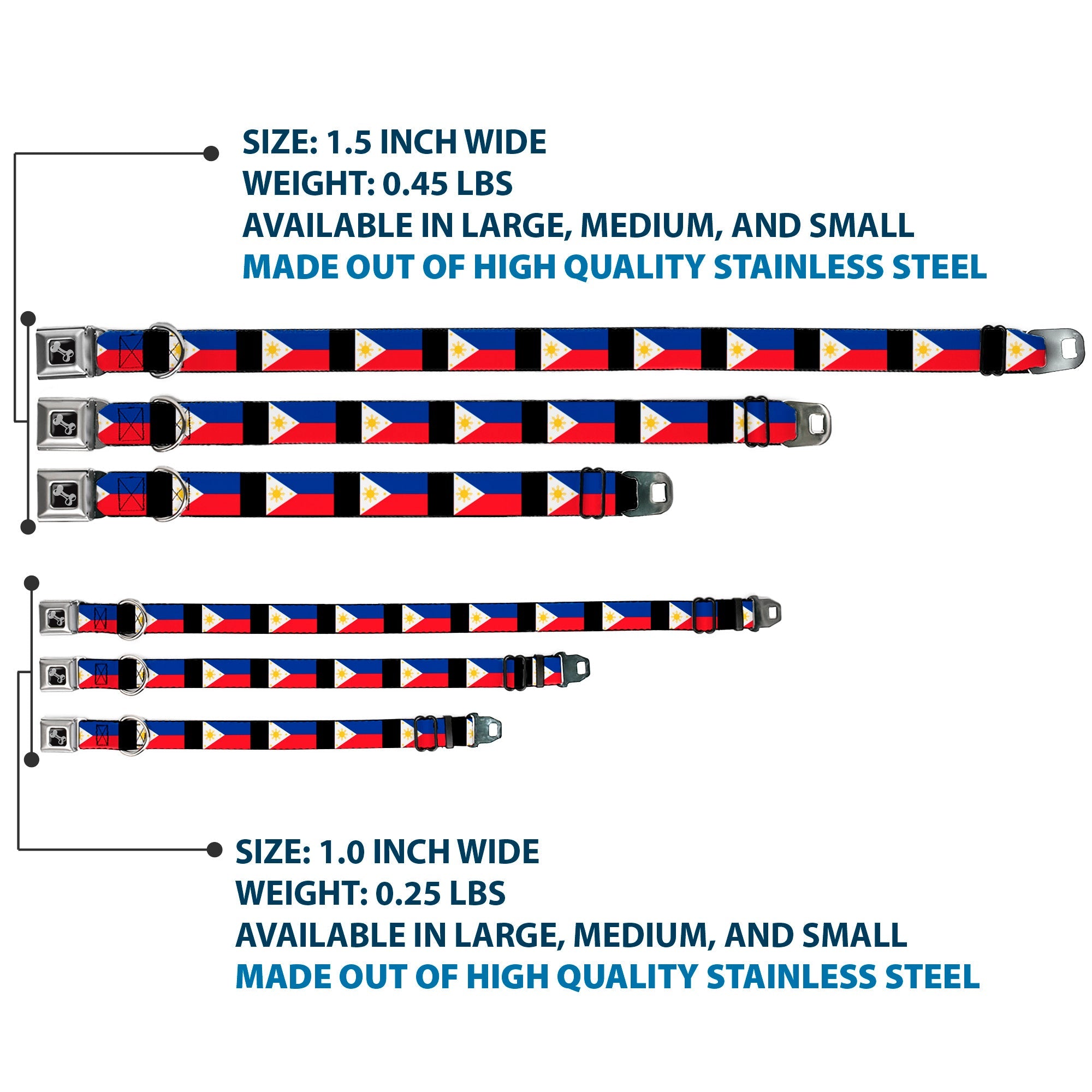 Dog Bone Seatbelt Buckle Collar - Philippines Flags