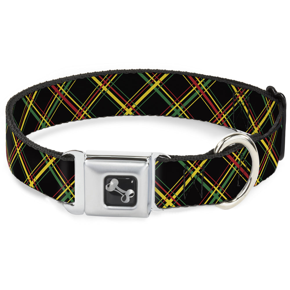 Dog Bone Seatbelt Buckle Collar - Plaid X Rasta