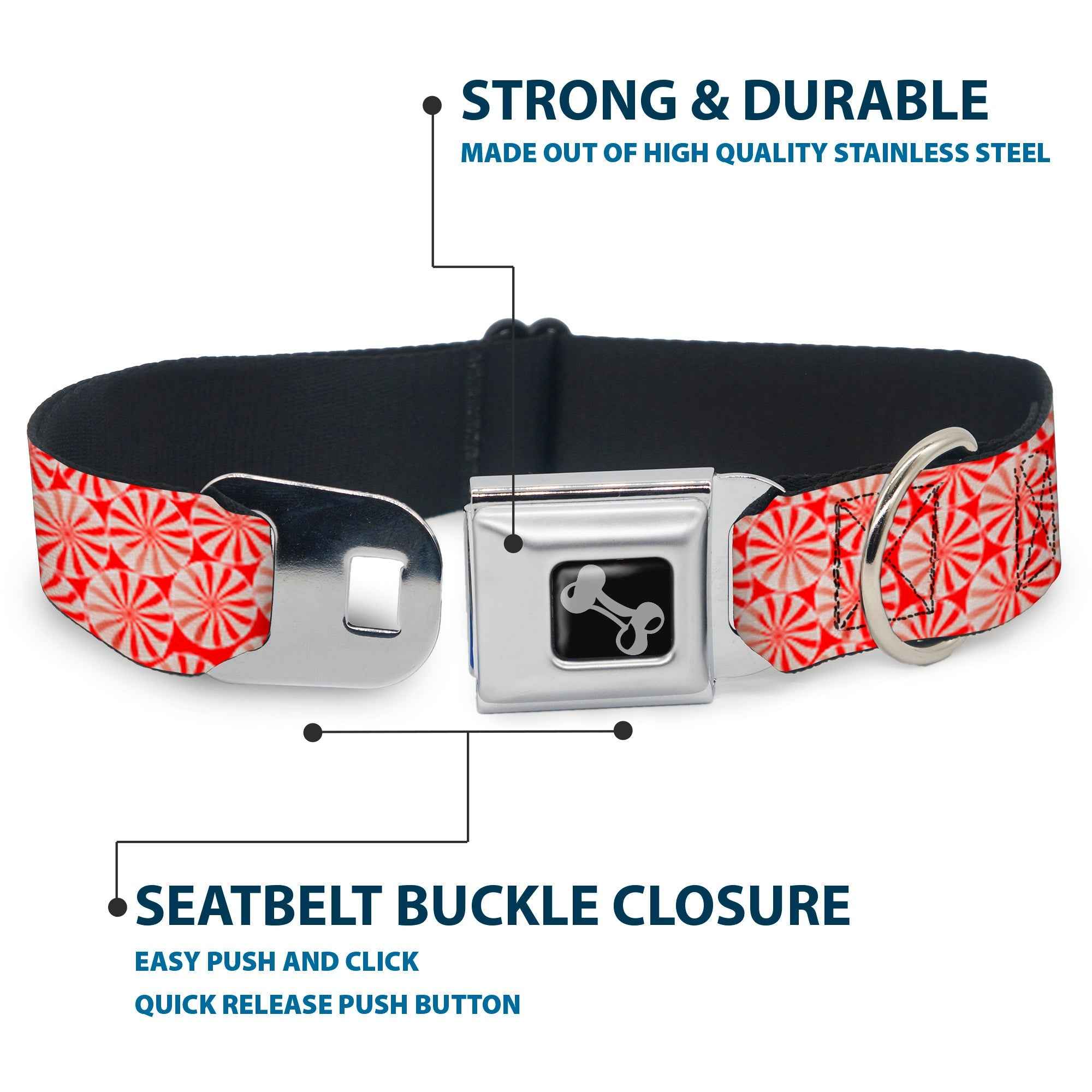 Buckle-Down Peppermint Candies Seatbelt Buckle Dog Collar