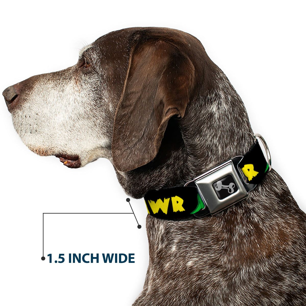 Dog Bone Seatbelt Buckle Collar - RRRAWR Dinosaur Black/Green/Yellow