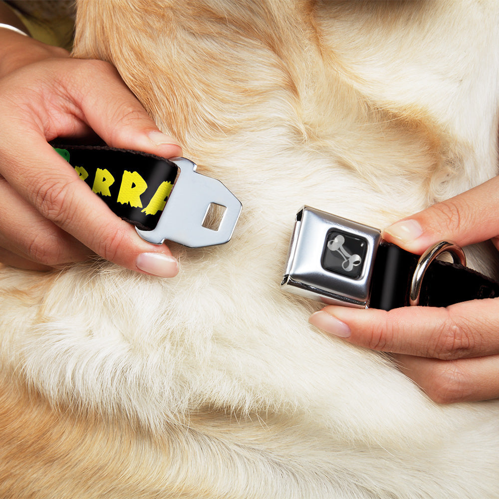 Dog Bone Seatbelt Buckle Collar - RRRAWR Dinosaur Black/Green/Yellow