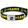 Dog Bone Seatbelt Buckle Collar - RRRAWR Dinosaur Black/Green/Yellow