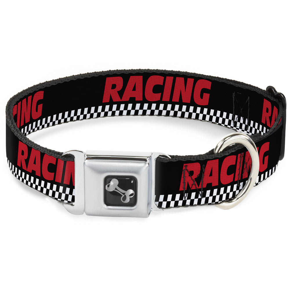 Dog Bone Seatbelt Buckle Collar - RACING w/Checker Black/White/Red
