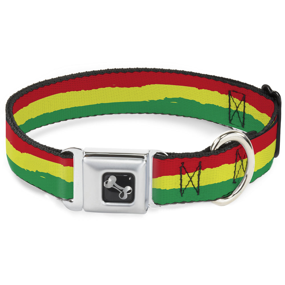 Dog Bone Seatbelt Buckle Collar - Rasta Stripes Painted Green/Yellow/Red