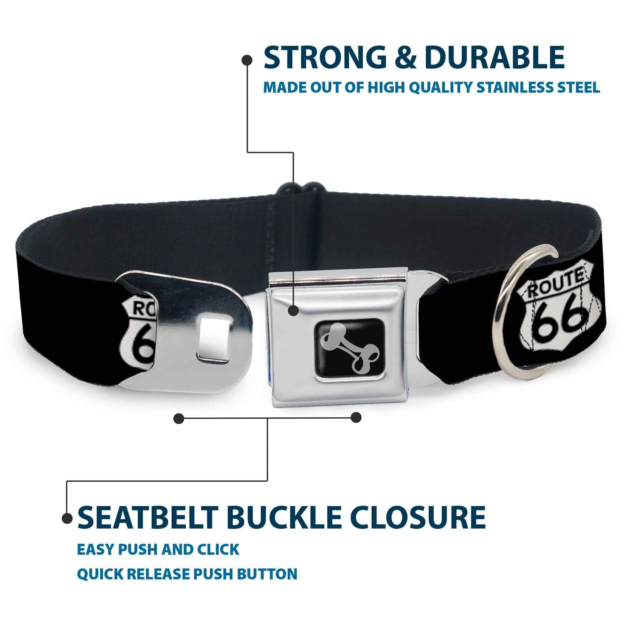 Buckle-Down Route 66 Highway Sign Repeat Black/White Seatbelt Buckle Dog Collar