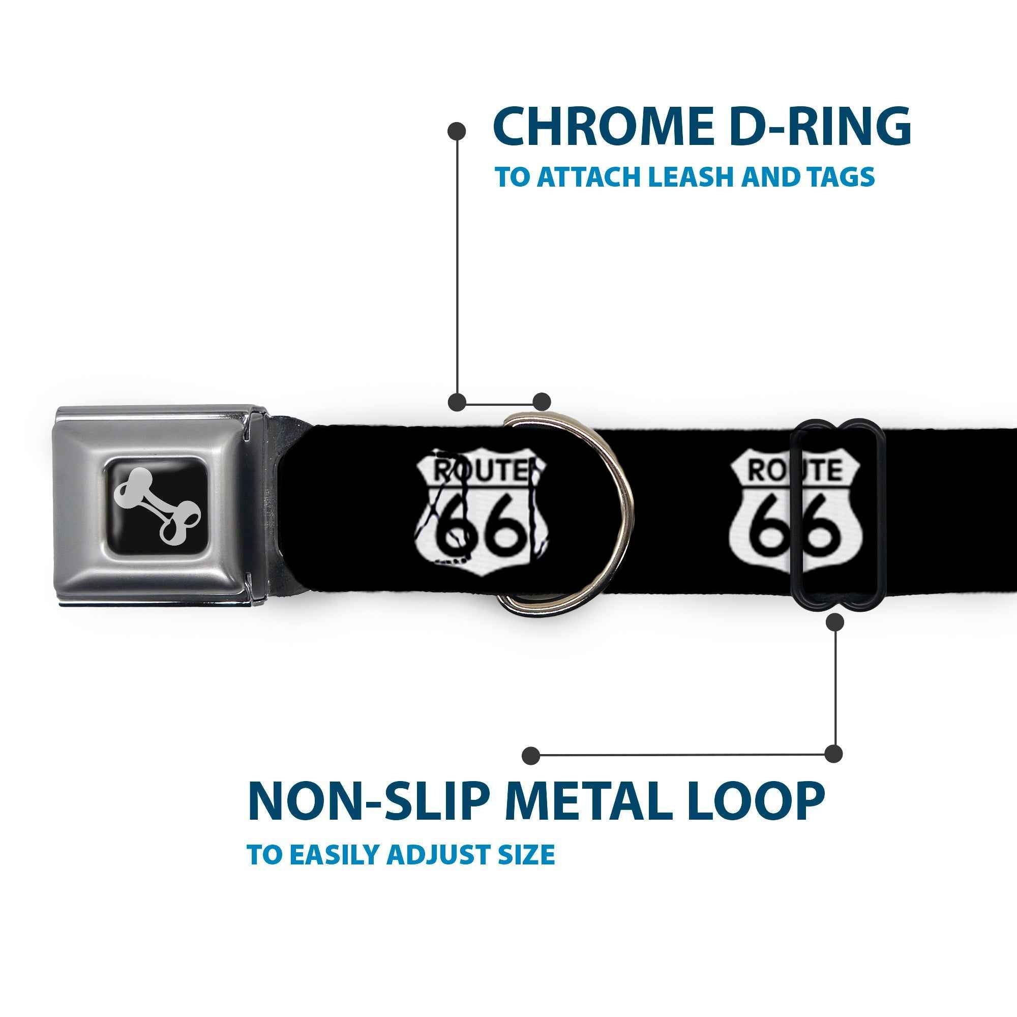 Buckle-Down Route 66 Highway Sign Repeat Black/White Seatbelt Buckle Dog Collar