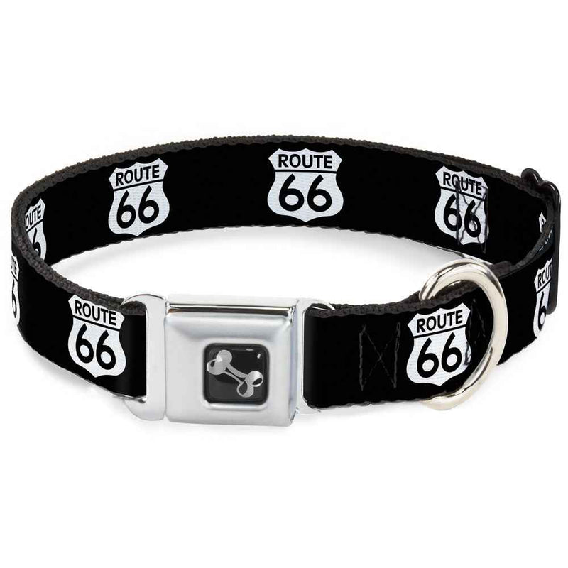 Buckle-Down Route 66 Highway Sign Repeat Black/White Seatbelt Buckle Dog Collar