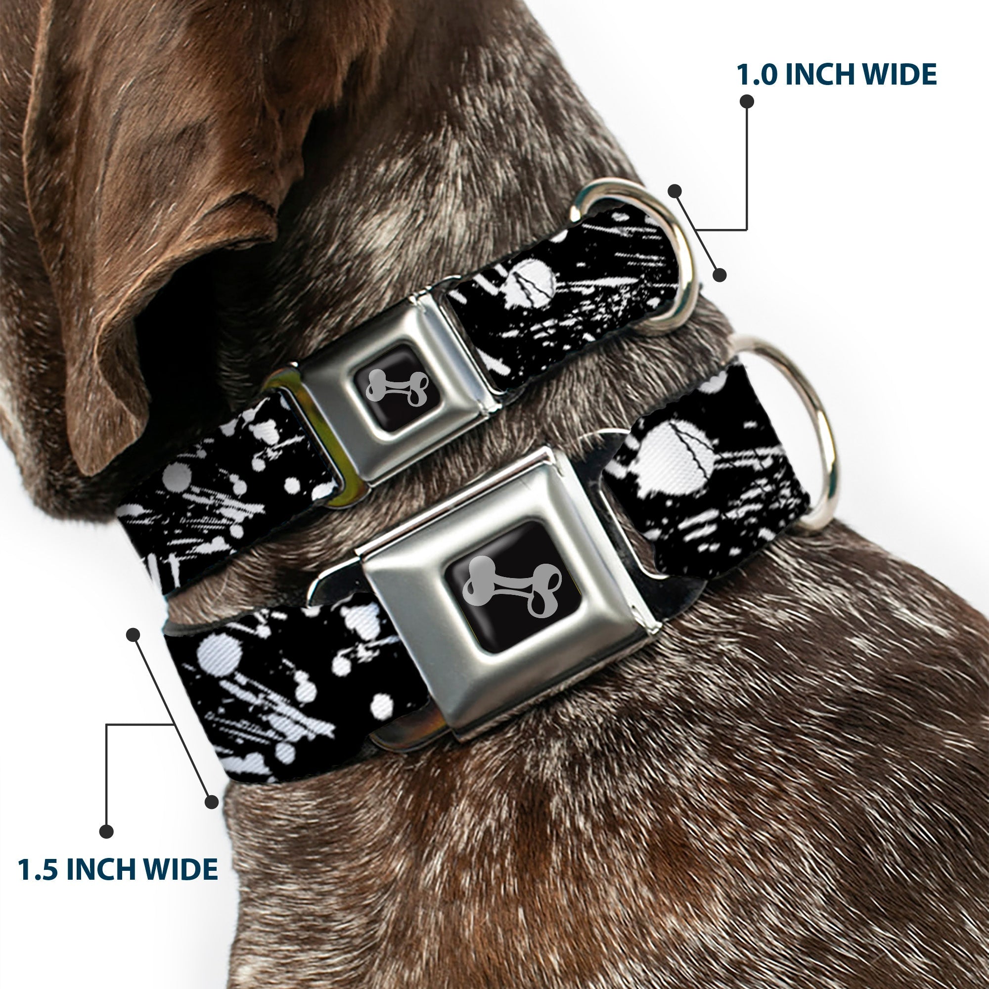 Dog Bone Seatbelt Buckle Collar - Splatter Black/White