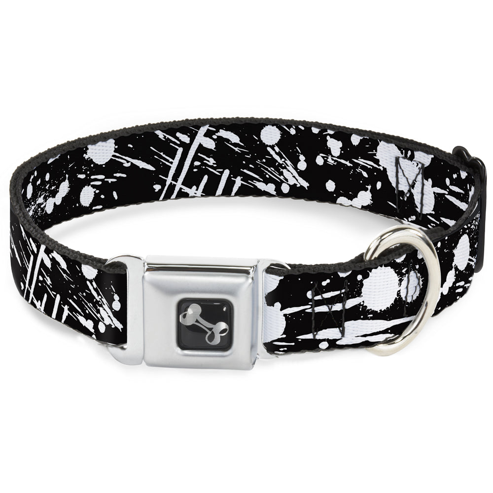 Dog Bone Seatbelt Buckle Collar - Splatter Black/White
