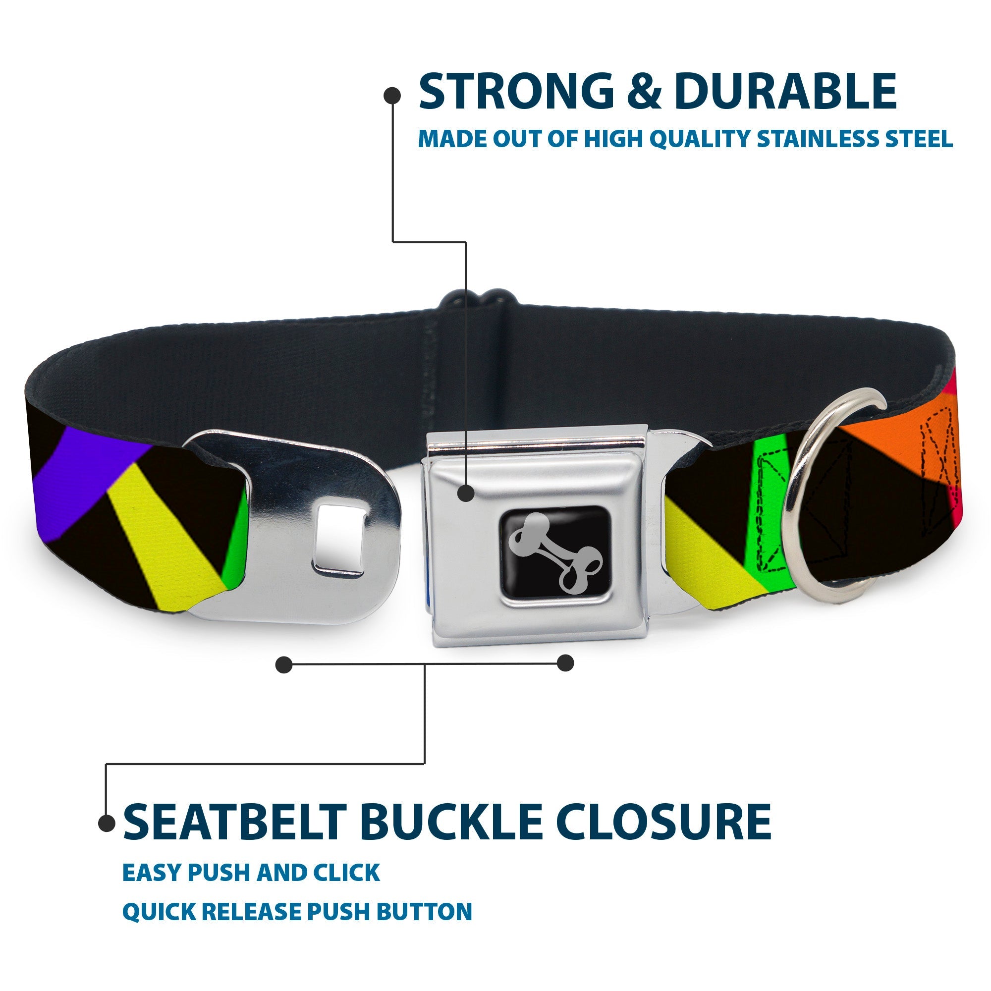 Dog Bone Seatbelt Buckle Collar - Spotlight Black/Multi Neon