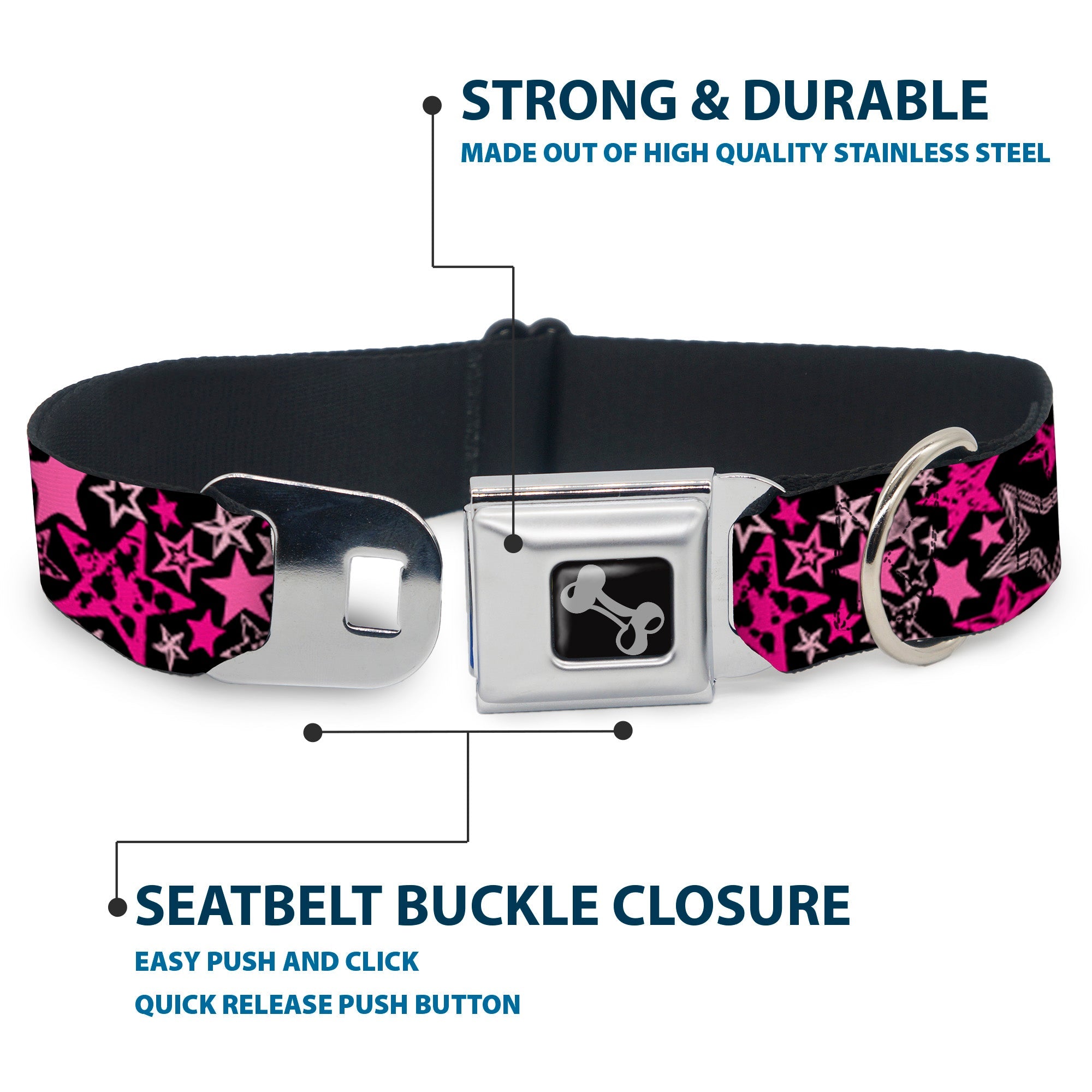 Dog Bone Seatbelt Buckle Collar - Stargazer Black/Pink