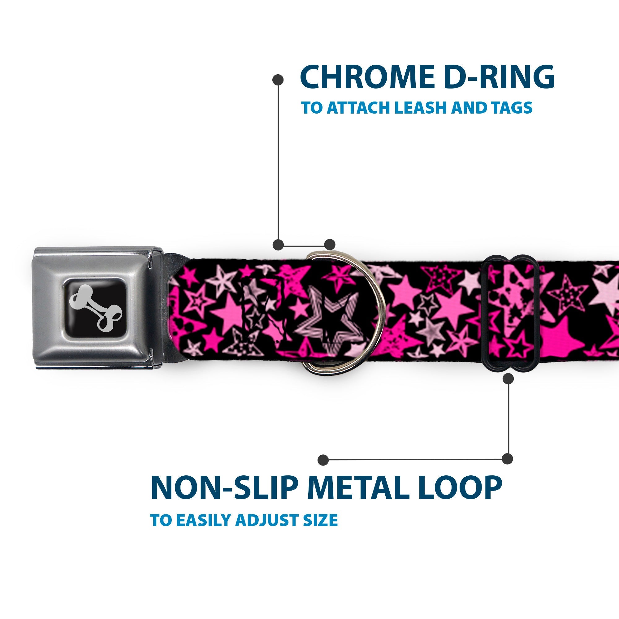 Dog Bone Seatbelt Buckle Collar - Stargazer Black/Pink