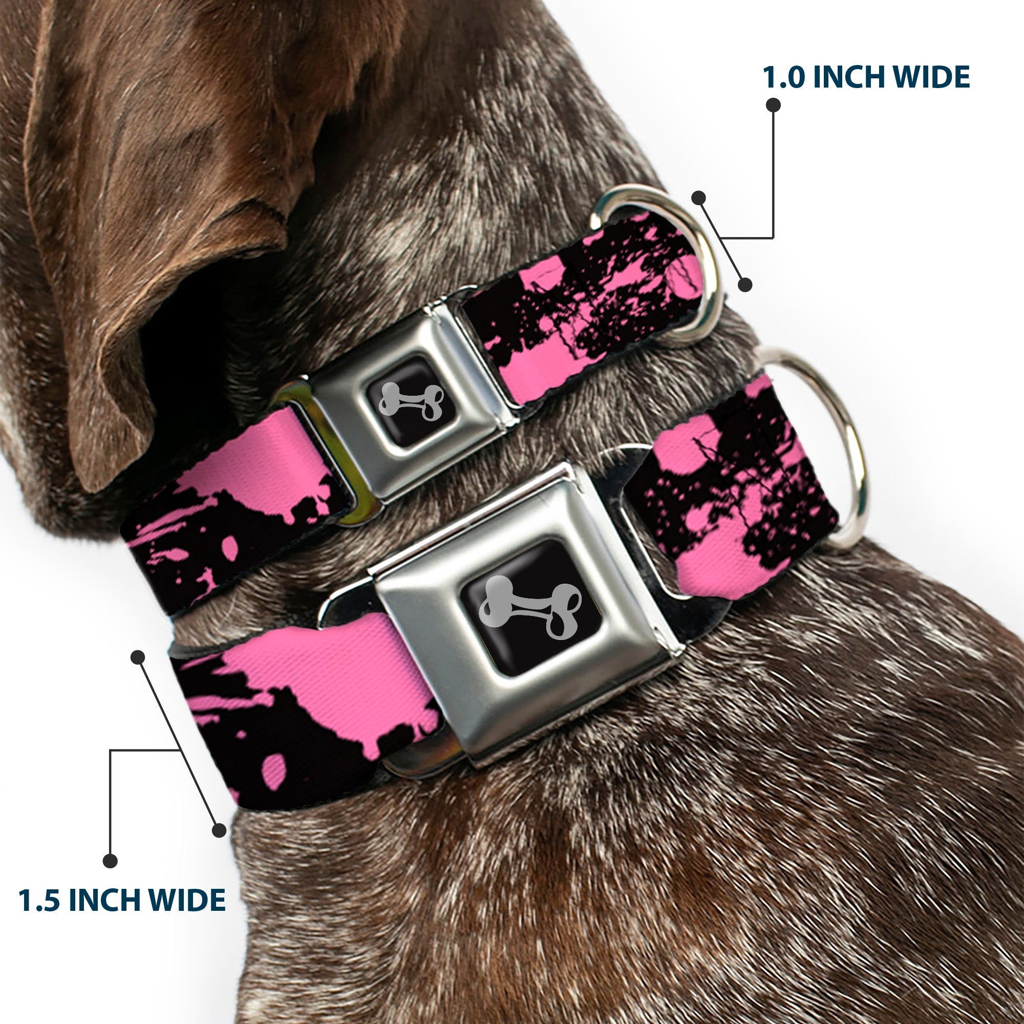 Dog Bone Seatbelt Buckle Collar - Splatter Black/Pink