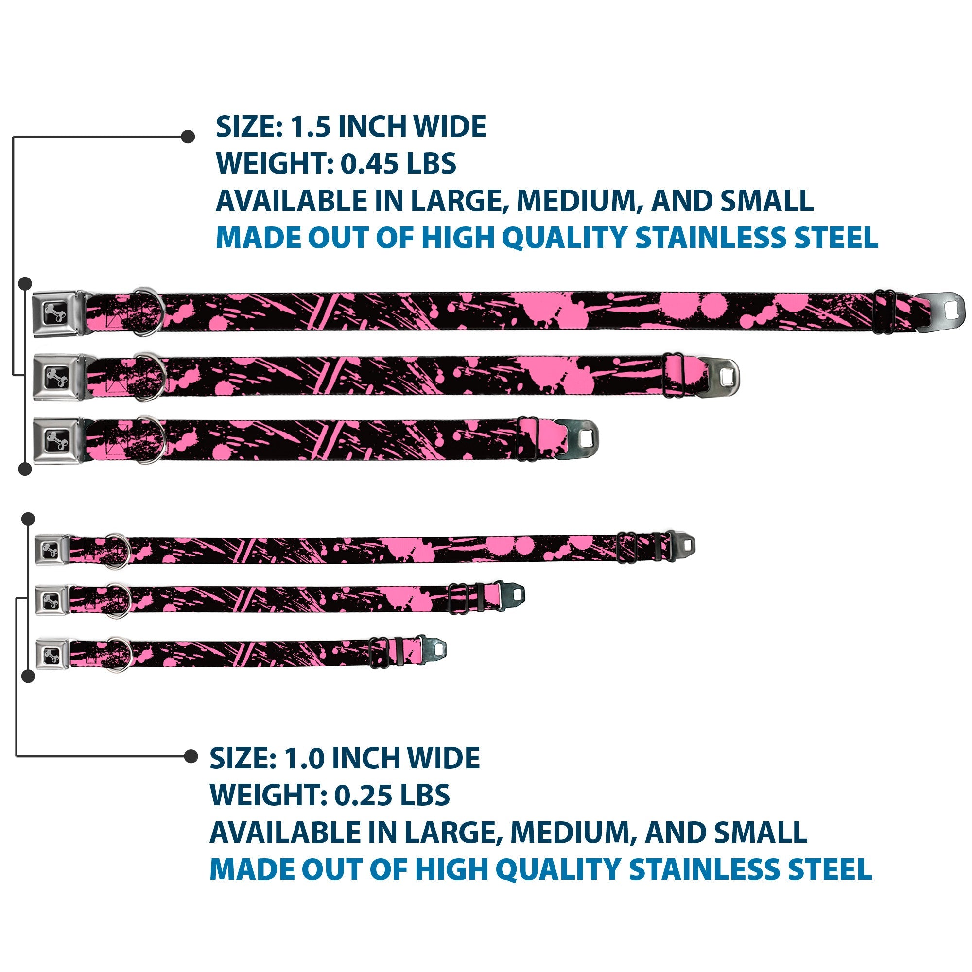 Dog Bone Seatbelt Buckle Collar - Splatter Black/Pink
