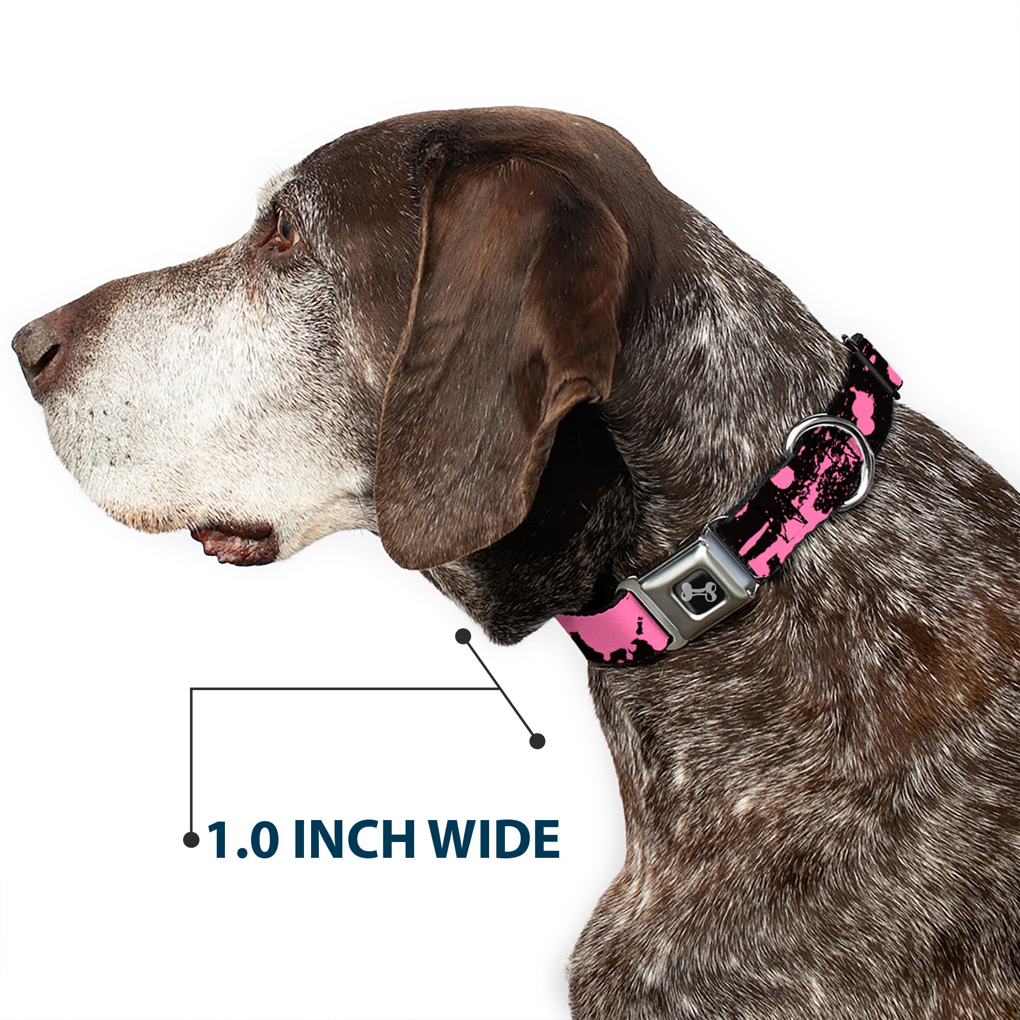 Dog Bone Seatbelt Buckle Collar - Splatter Black/Pink
