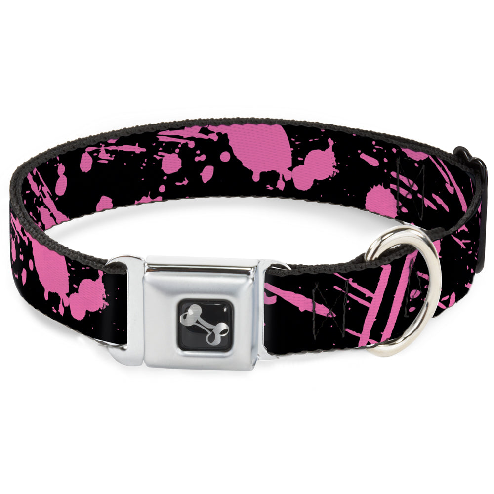 Dog Bone Seatbelt Buckle Collar - Splatter Black/Pink