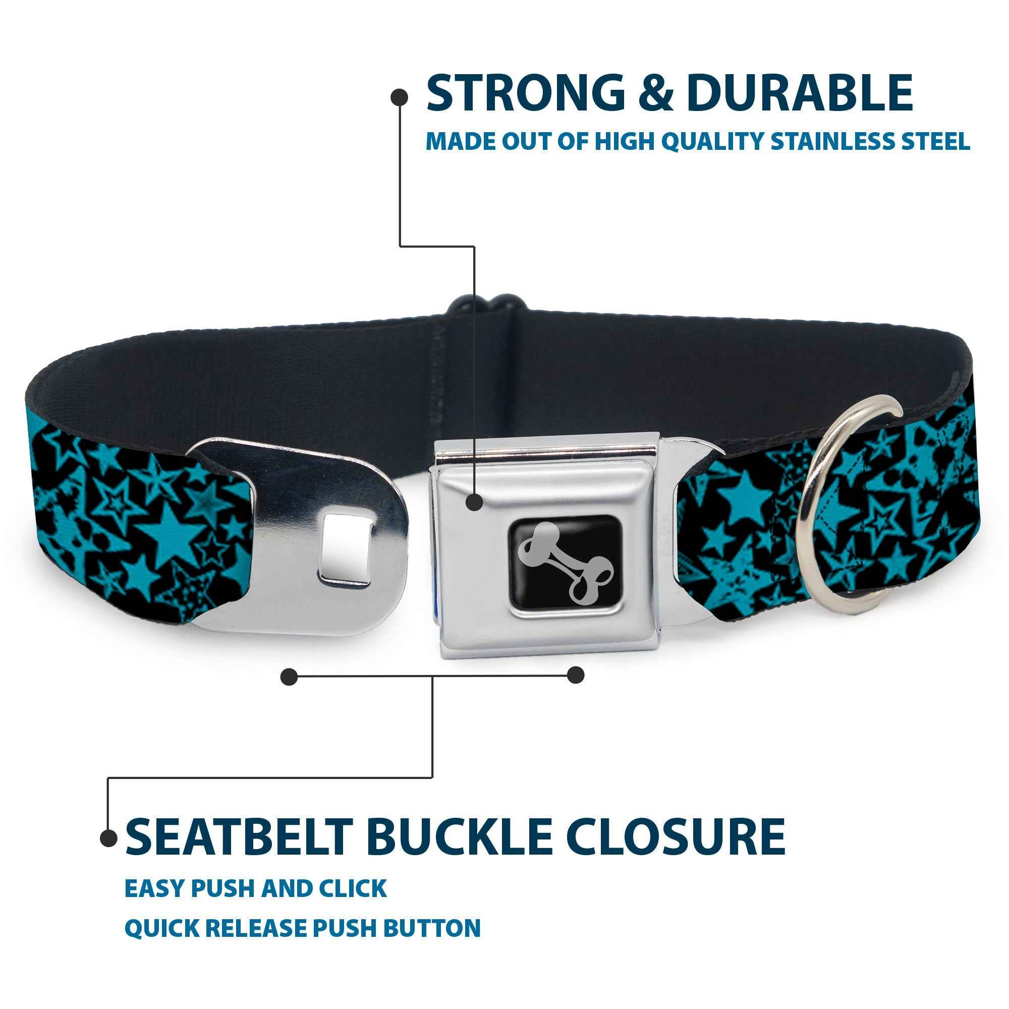Buckle-Down Stargazer Black/Blue Seatbelt Buckle Dog Collar