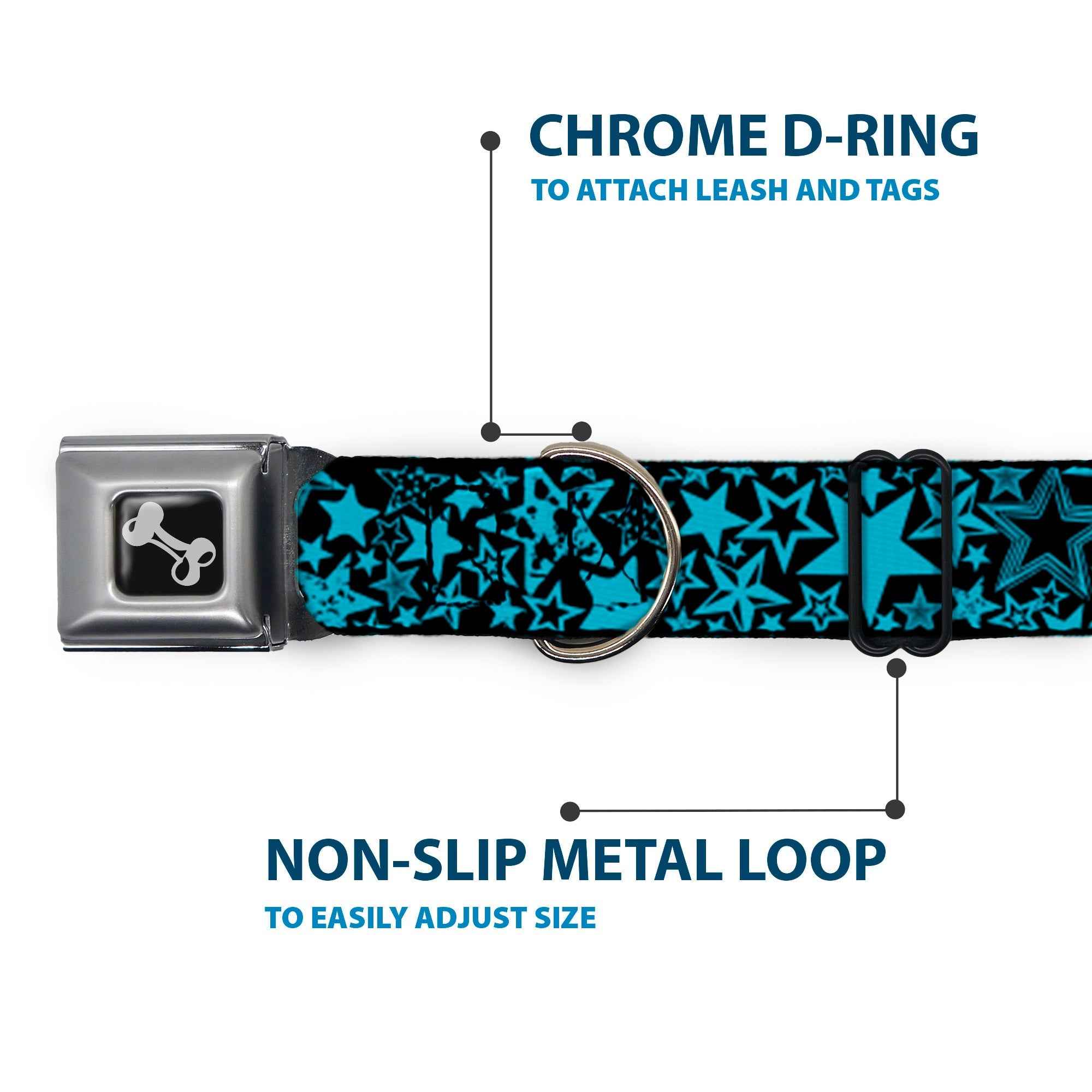 Buckle-Down Stargazer Black/Blue Seatbelt Buckle Dog Collar