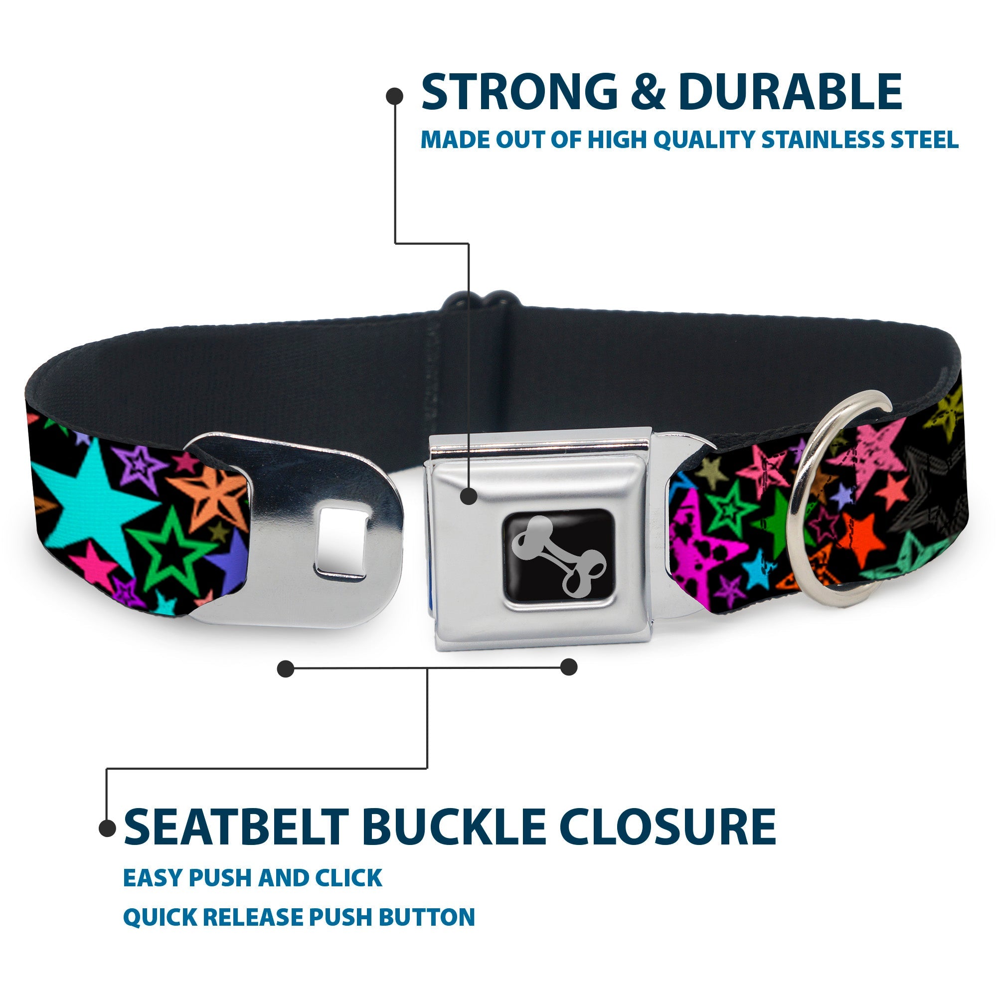 Dog Bone Seatbelt Buckle Collar - Stargazer Black/Multi Color