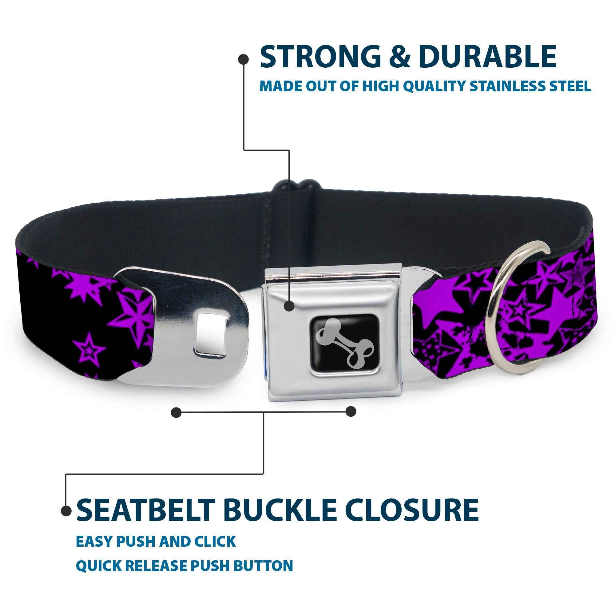 Buckle-Down Stargazer Black/Purple Seatbelt Buckle Dog Collar
