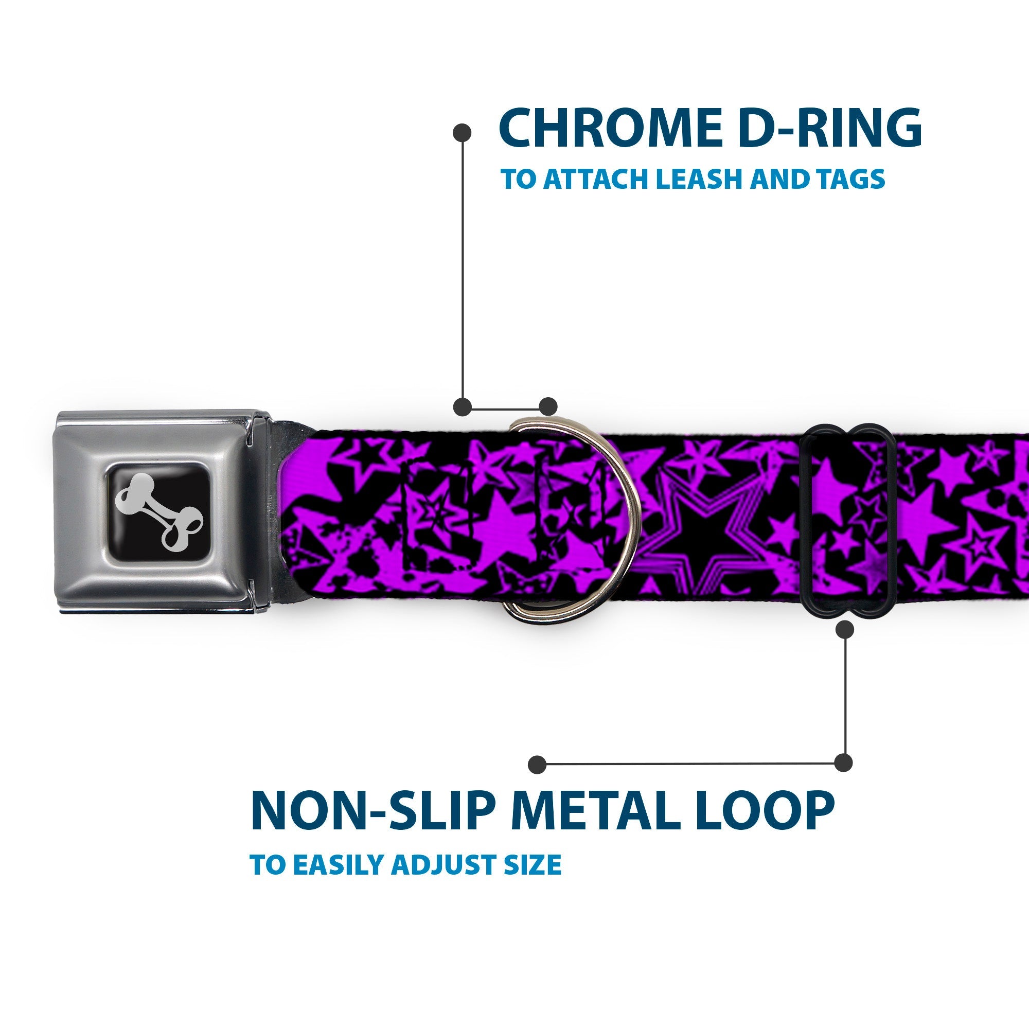 Buckle-Down Stargazer Black/Purple Seatbelt Buckle Dog Collar