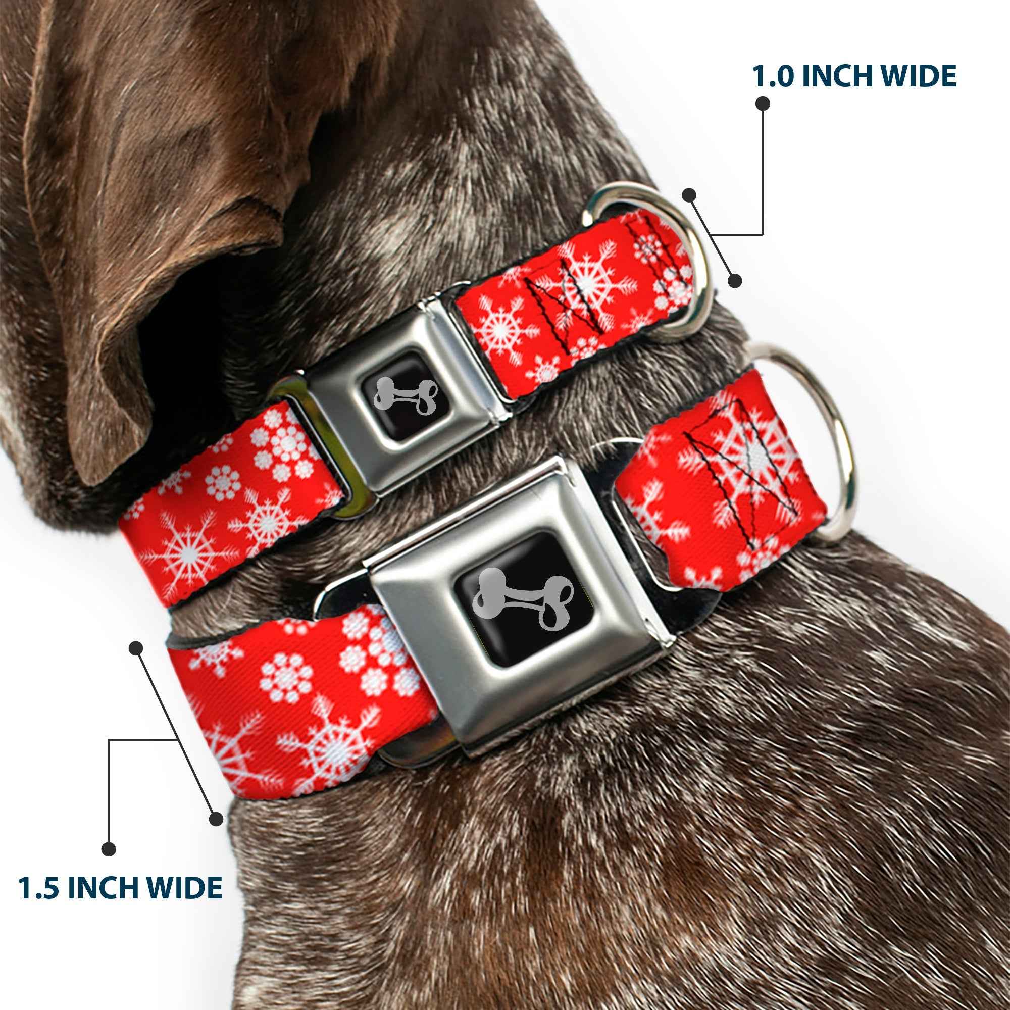Buckle-Down Snowflakes Red/White Seatbelt Buckle Dog Collar