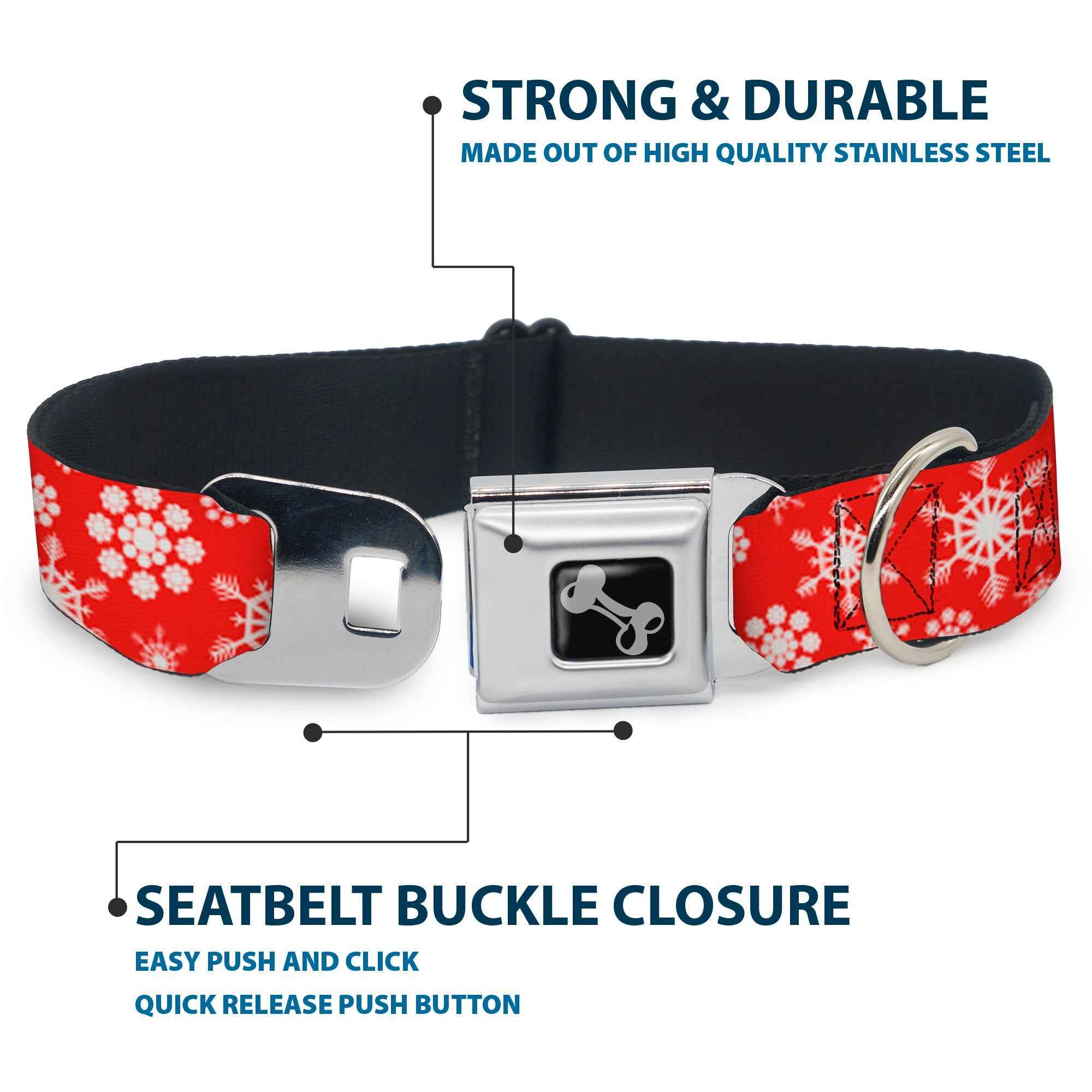 Buckle-Down Snowflakes Red/White Seatbelt Buckle Dog Collar