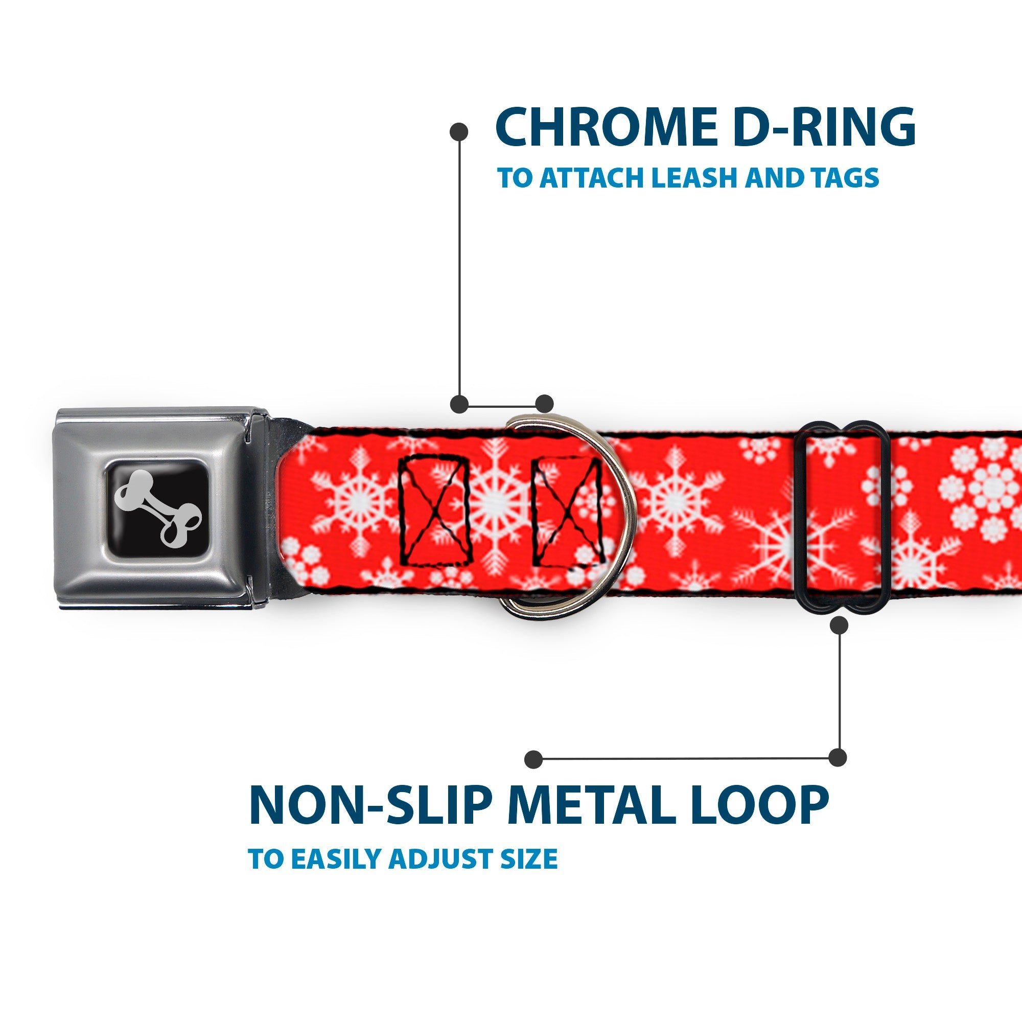 Buckle-Down Snowflakes Red/White Seatbelt Buckle Dog Collar
