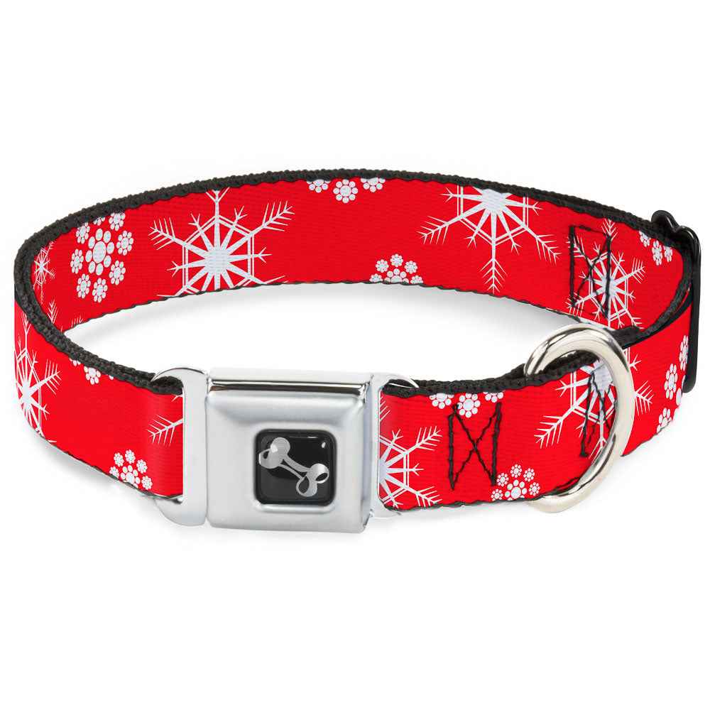 Buckle-Down Snowflakes Red/White Seatbelt Buckle Dog Collar