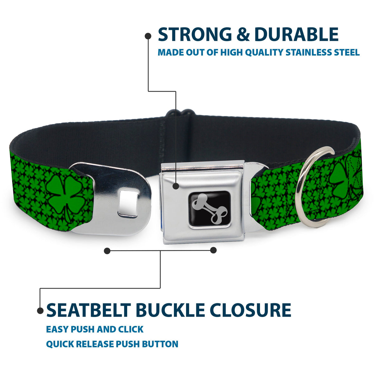 Dog Bone Seatbelt Buckle Collar - St. Pats Clovers/Green