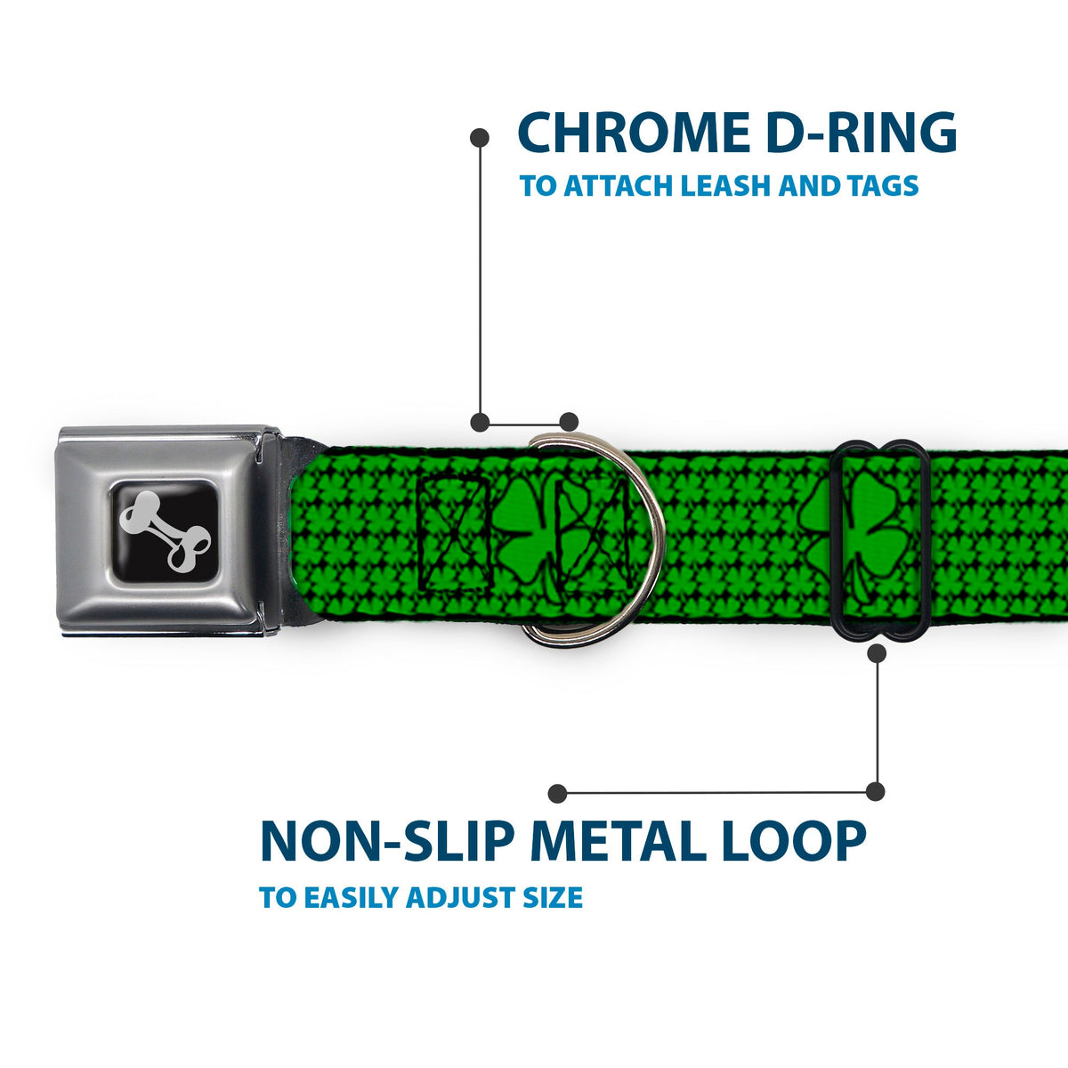 Dog Bone Seatbelt Buckle Collar - St. Pats Clovers/Green