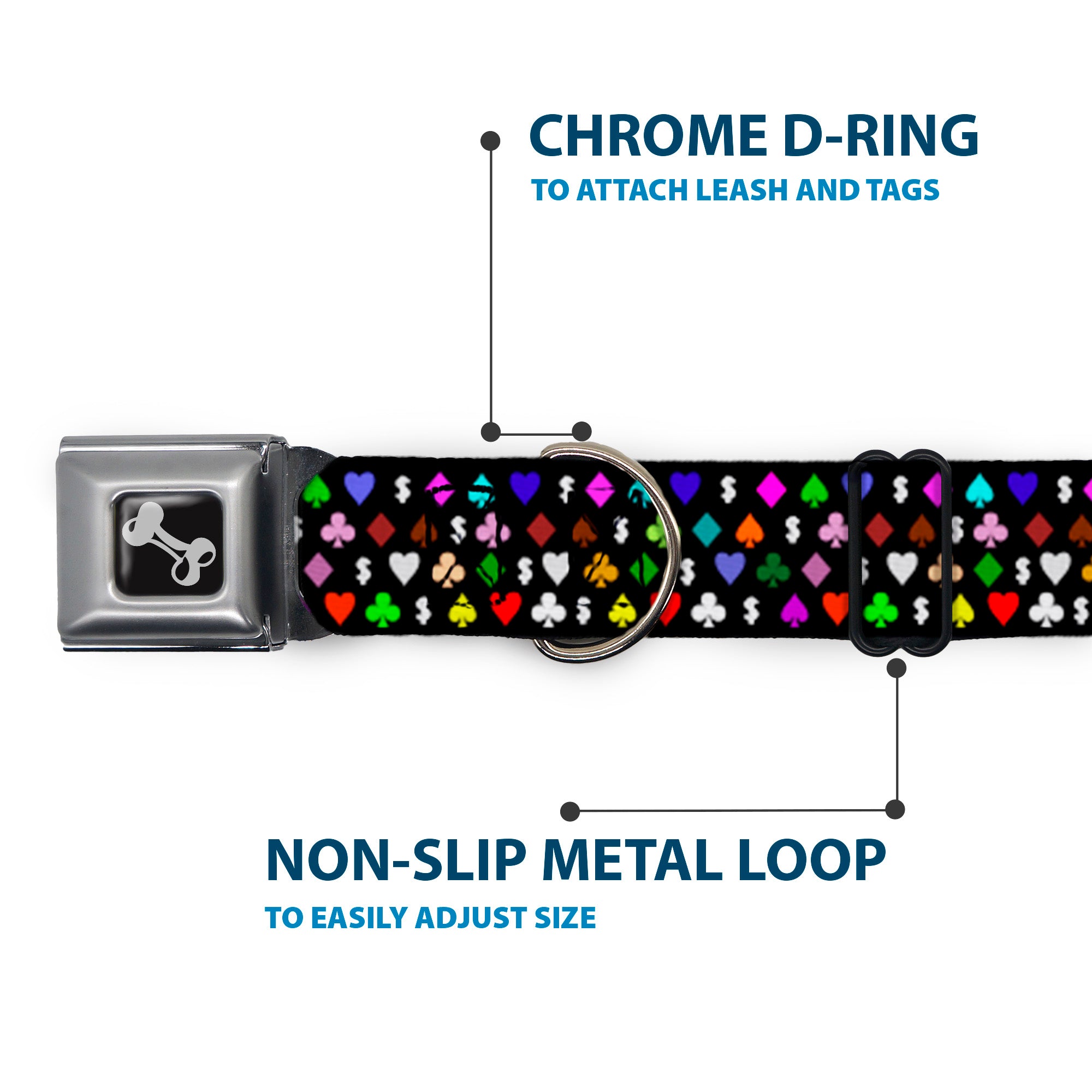 Dog Bone Seatbelt Buckle Collar - Suits $$$ Black/Multi Color