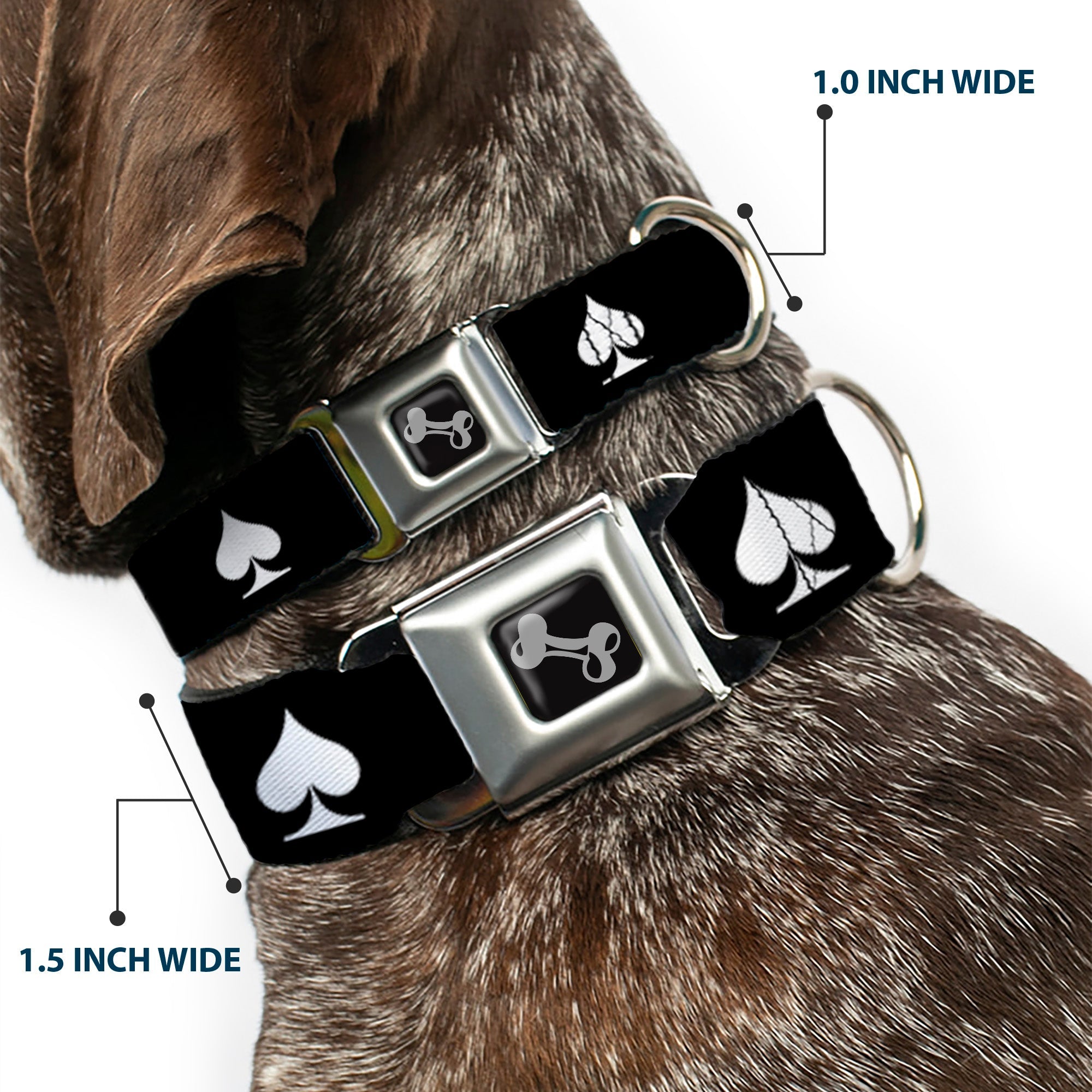 Dog Bone Seatbelt Buckle Collar - Spade Black/White