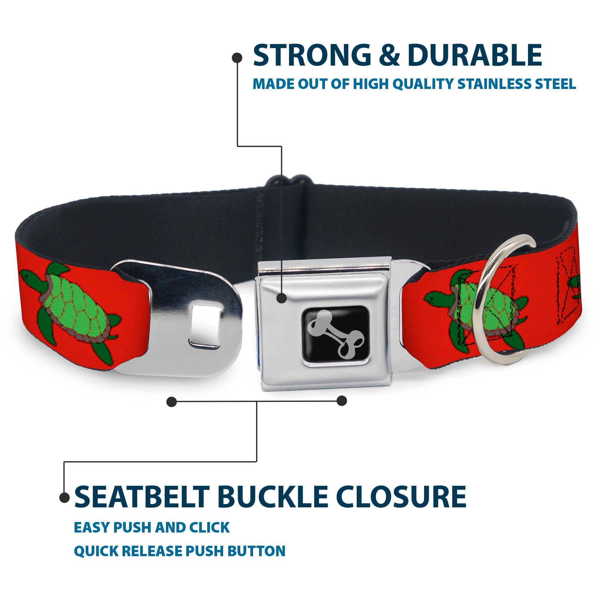 Dog Bone Seatbelt Buckle Collar - Sea Turtles Red/Green