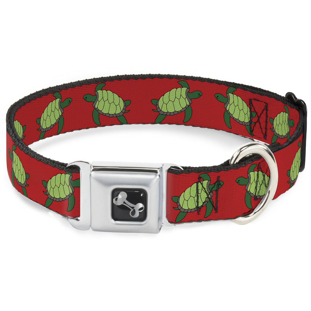 Dog Bone Seatbelt Buckle Collar - Sea Turtles Red/Green