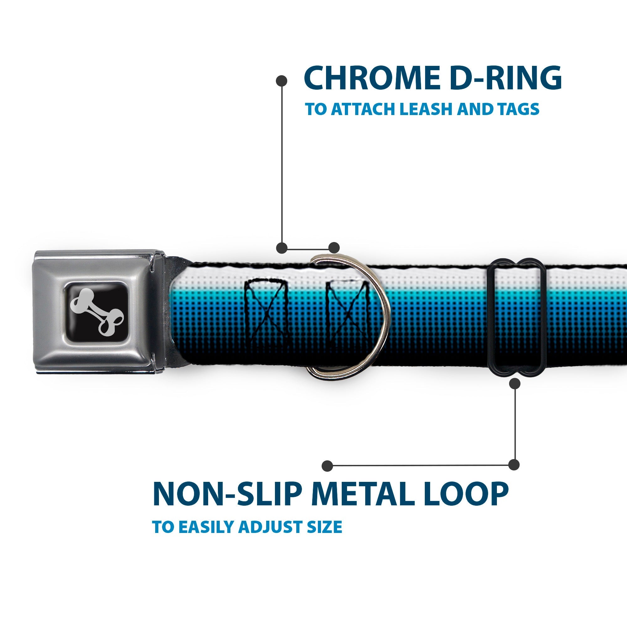 Dog Bone Seatbelt Buckle Collar - Transitioning Dots White/Blue/Black