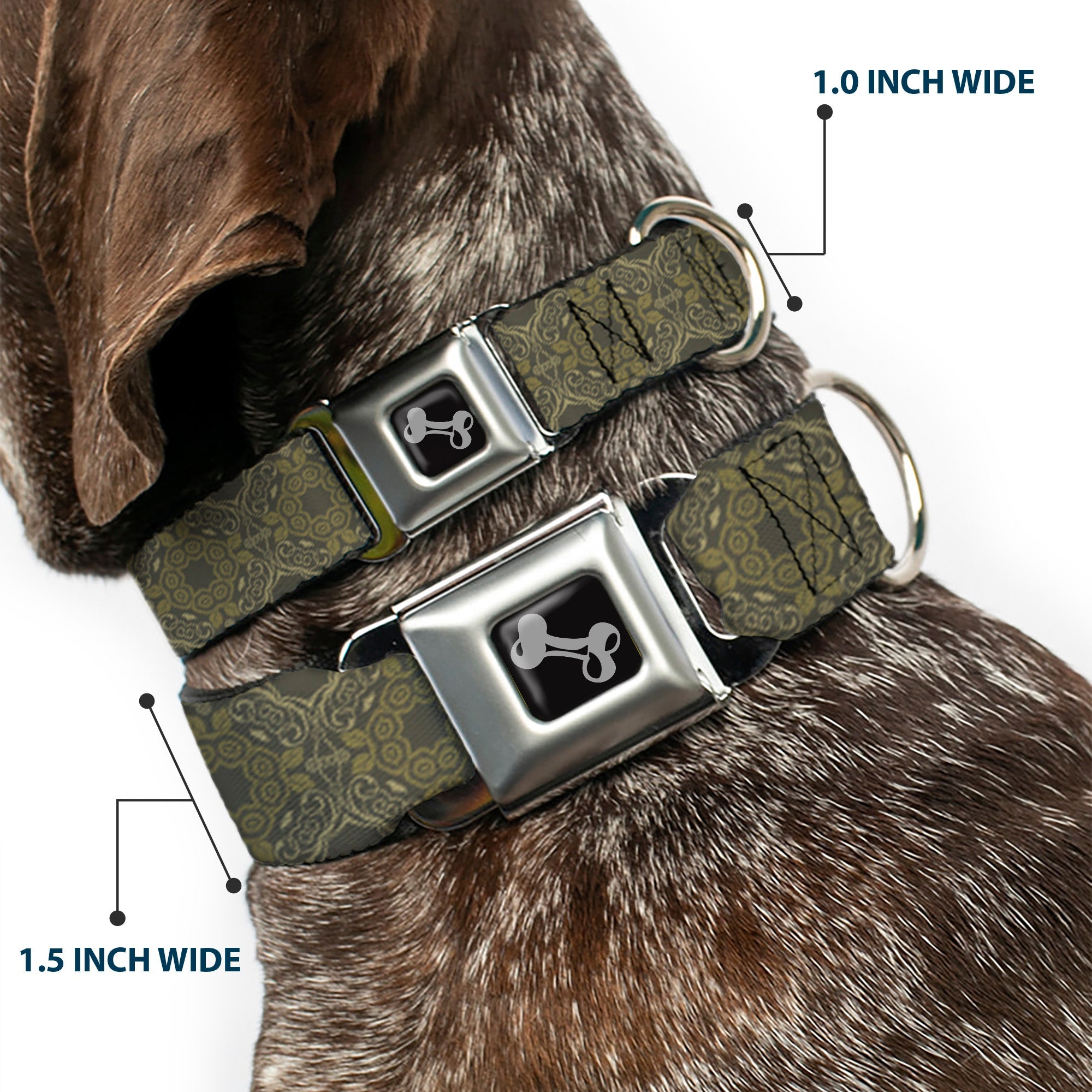 Dog Bone Seatbelt Buckle Collar - Tapestry Charcoal/Olive